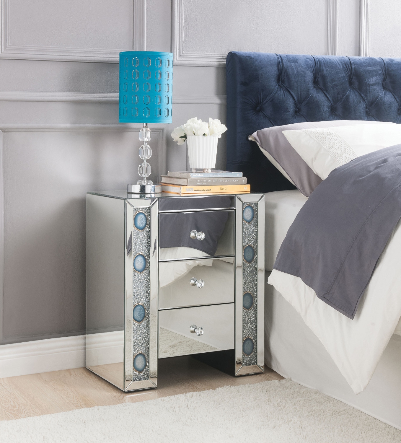 Sonia 97028 Mirrored/Faux Agate Accent Table/Nightstand