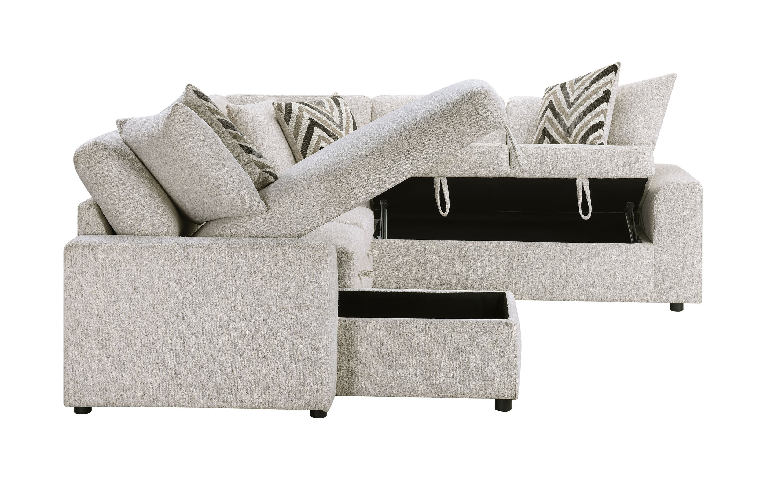 Myrtle U-Shape Chenille 3‑Piece Sectional with Pull‑out Bed & Hidden Storage