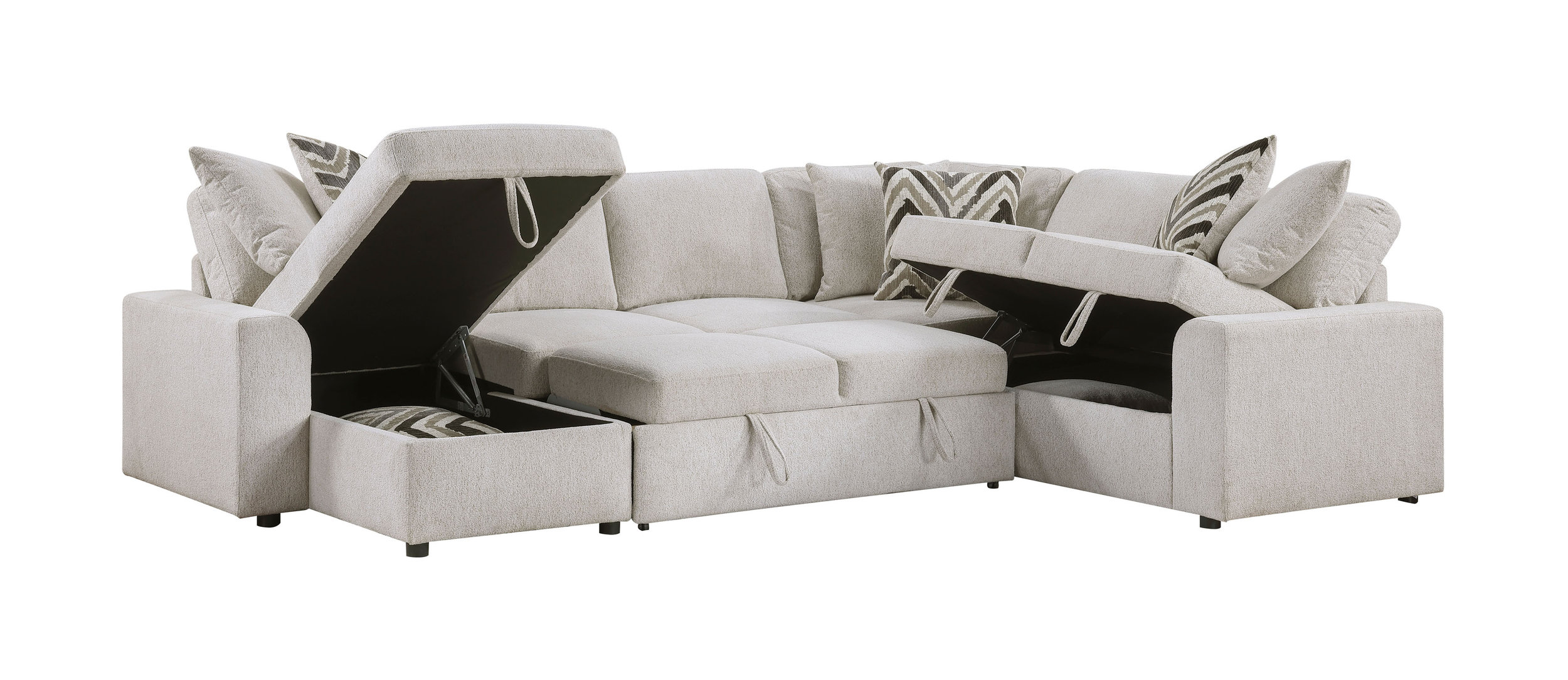 Myrtle U-Shape Chenille 3‑Piece Sectional with Pull‑out Bed & Hidden Storage