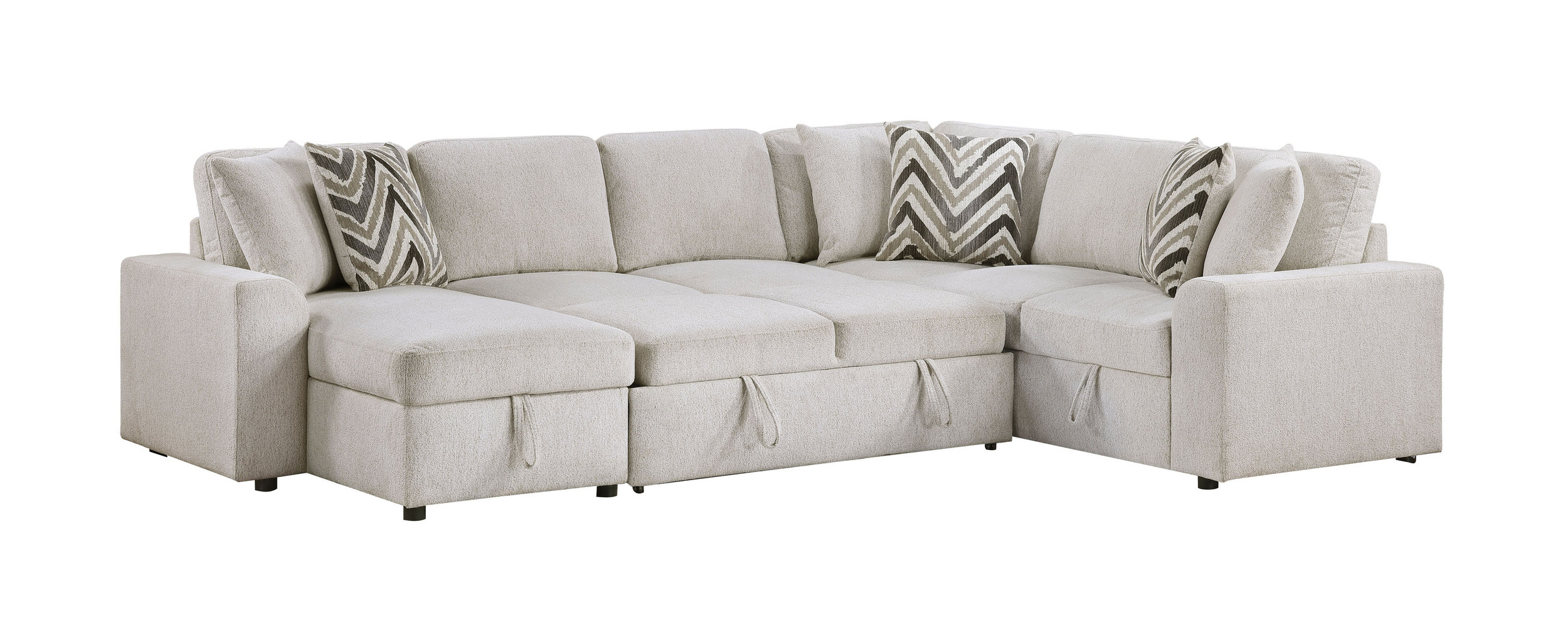 Myrtle U-Shape Chenille 3‑Piece Sectional with Pull‑out Bed & Hidden Storage