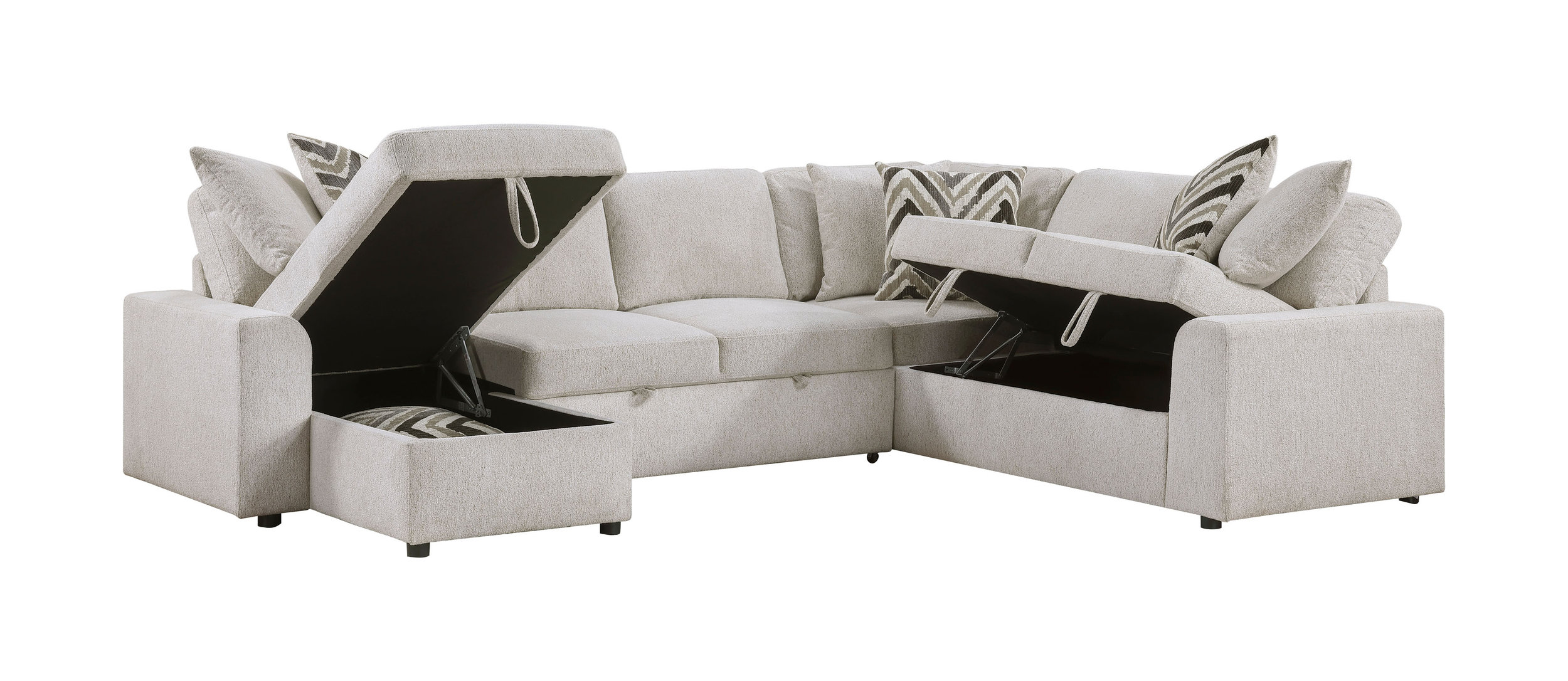 Myrtle U-Shape Chenille 3‑Piece Sectional with Pull‑out Bed & Hidden Storage
