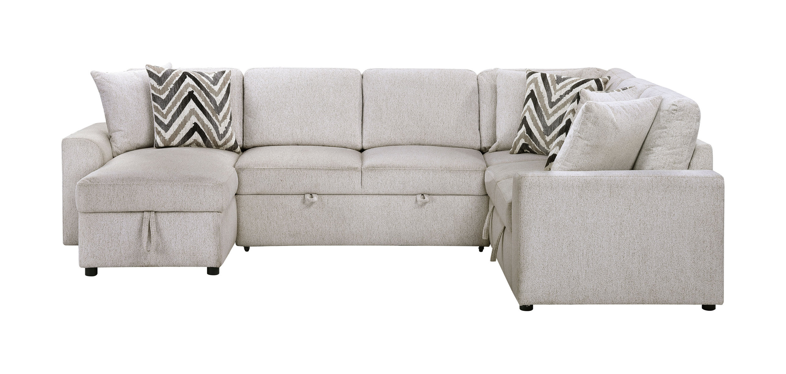 Myrtle U-Shape Chenille 3‑Piece Sectional with Pull‑out Bed & Hidden Storage