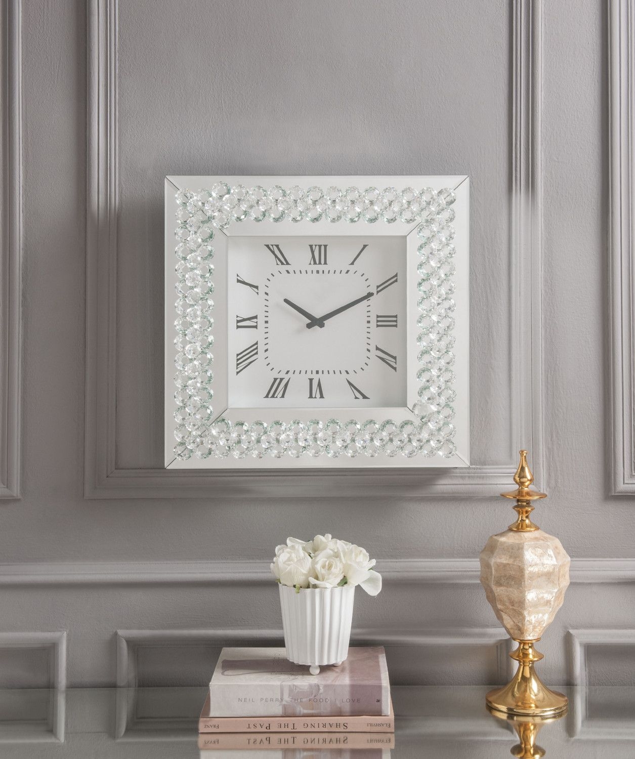 Lotus 97044 Mirrored/Faux Crystals Wall Clock