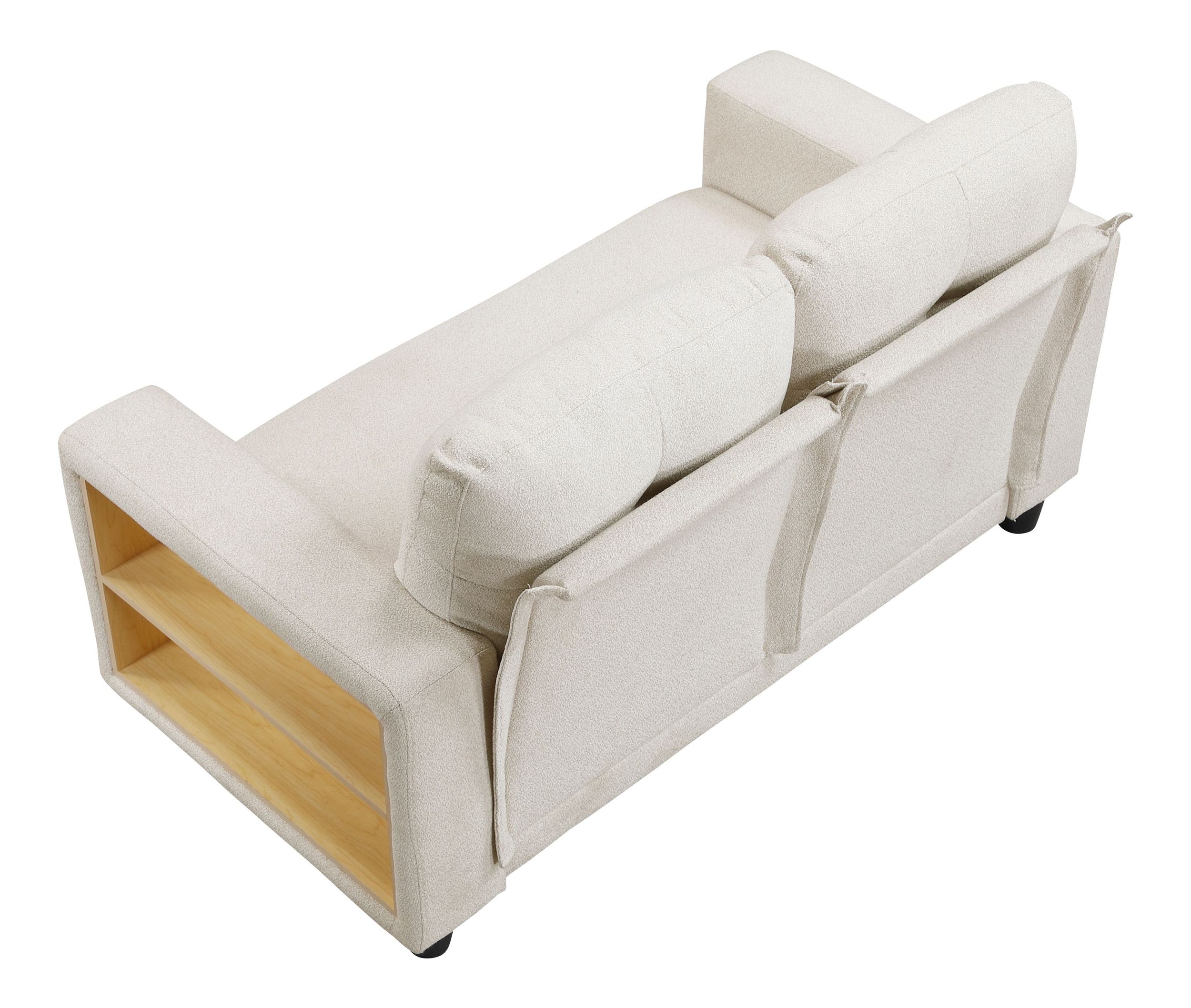 Robinson Boucle Loveseat with Pull‑out Bed, Shelves & Charging Ports