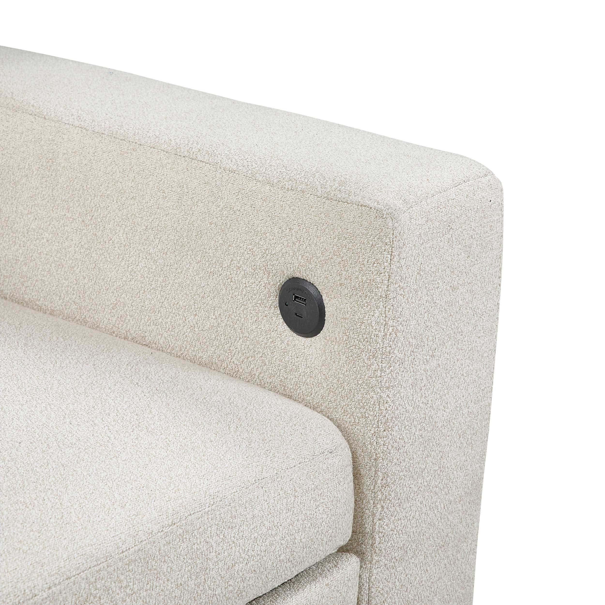 Robinson Boucle Double Chaise Sectional with Pull‑out Bed, Shelves & Charging Ports