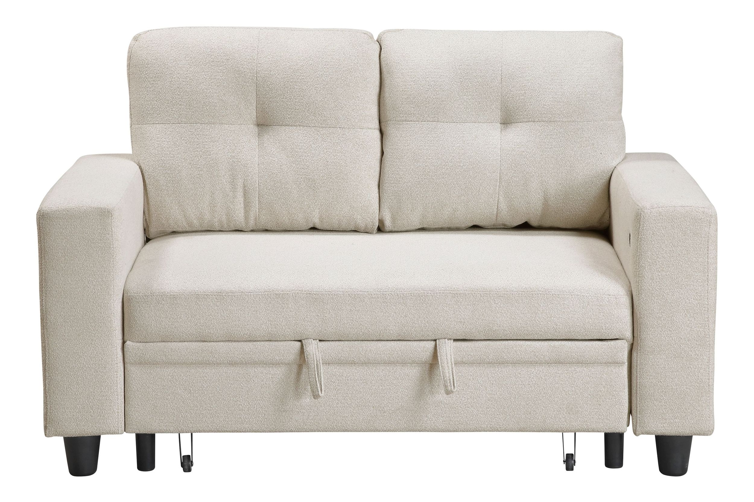 Robinson Boucle Loveseat with Pull‑out Bed, Shelves & Charging Ports