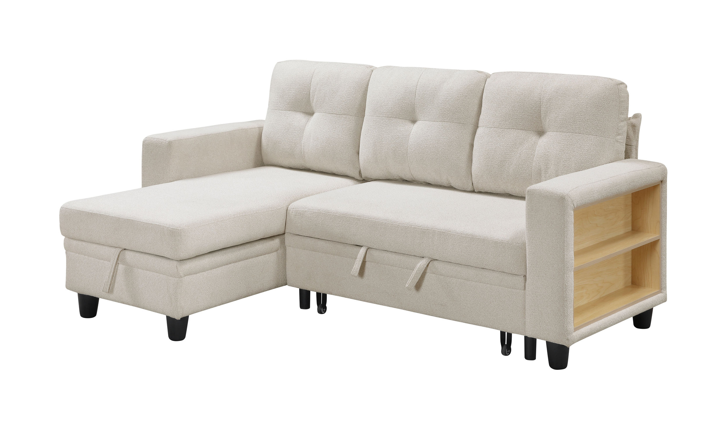 Robinson Boucle Sectional Sofa with Reversible Chaise, Pull‑out Bed, Shelves & Charging Ports
