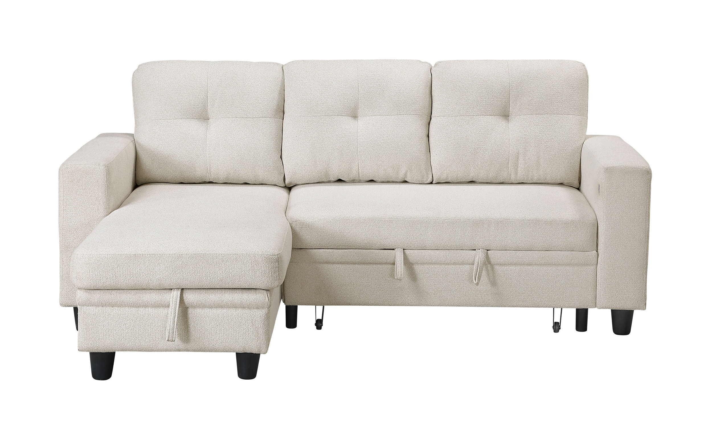 Robinson Boucle Sectional Sofa with Reversible Chaise, Pull‑out Bed, Shelves & Charging Ports