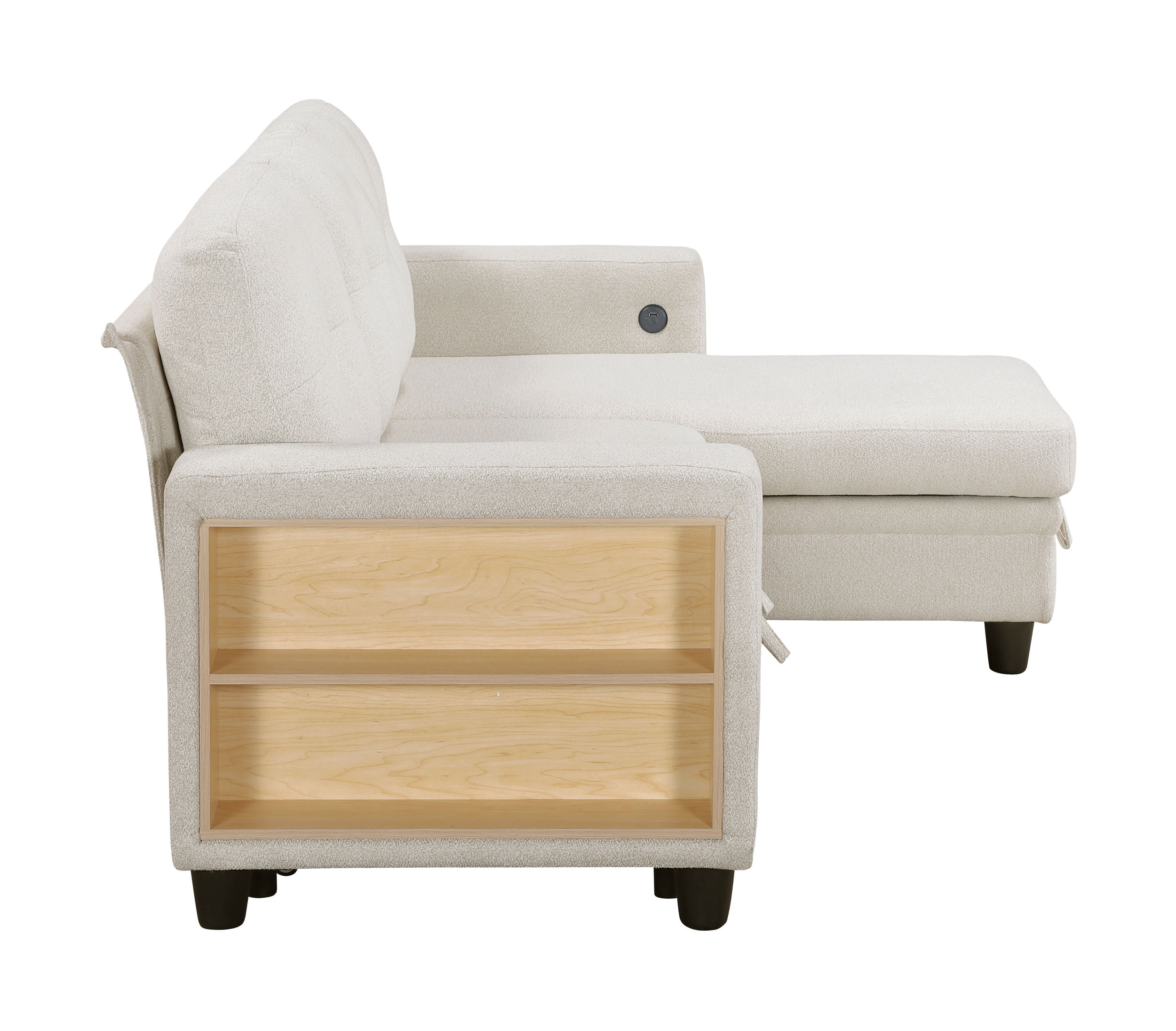 Robinson Boucle Sectional Sofa with Reversible Chaise, Pull‑out Bed, Shelves & Charging Ports