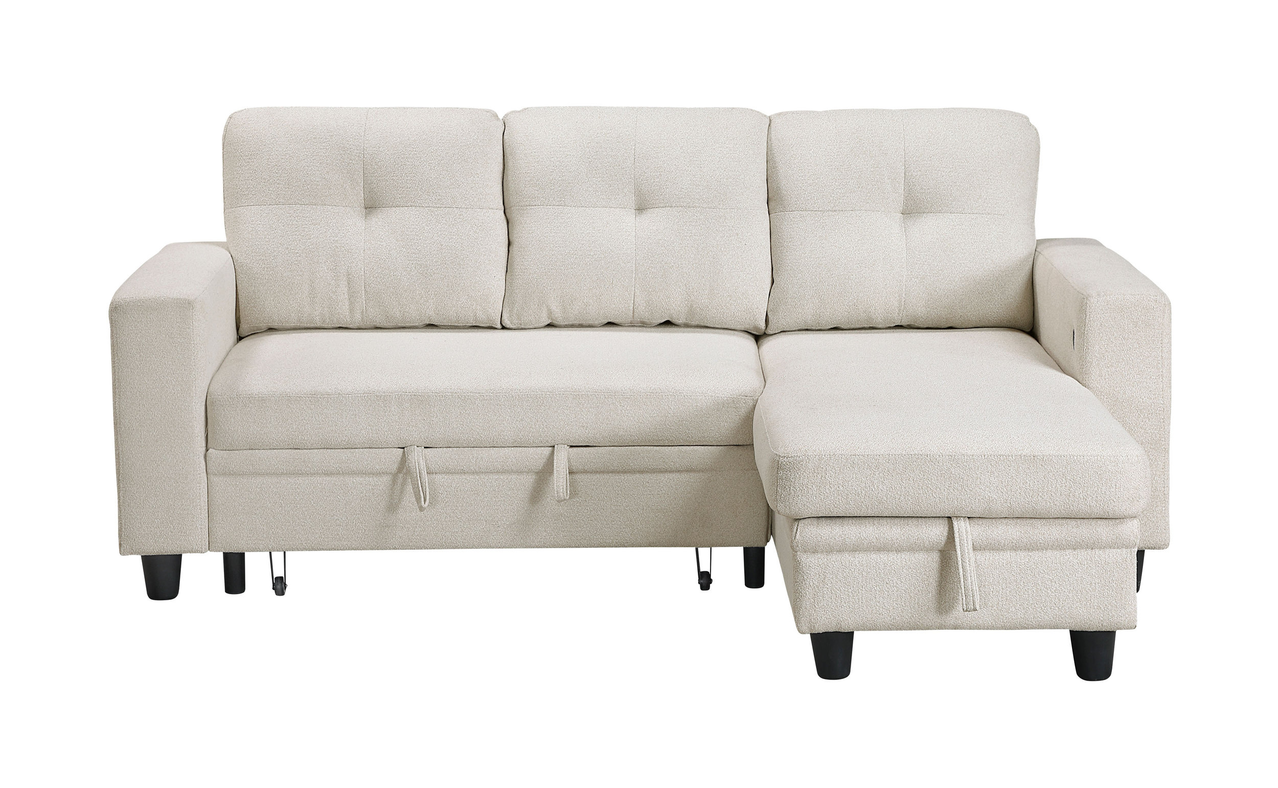 Robinson Boucle Sectional Sofa with Reversible Chaise, Pull‑out Bed, Shelves & Charging Ports