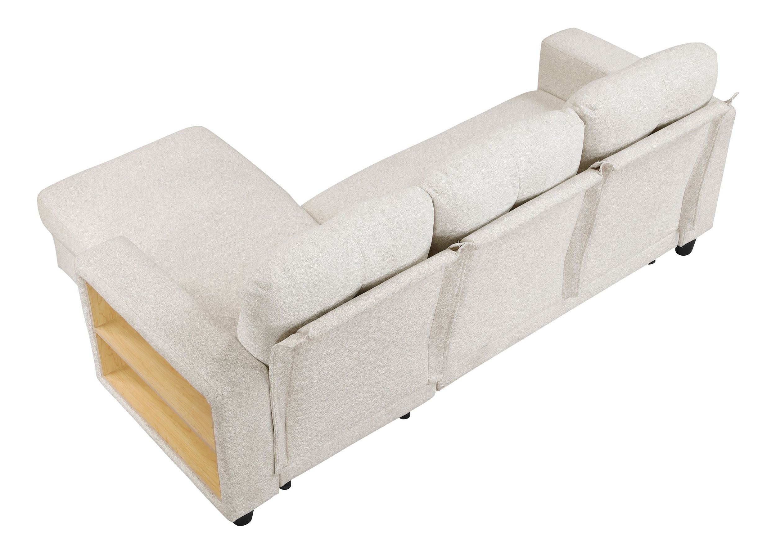 Robinson Boucle Sectional Sofa with Reversible Chaise, Pull‑out Bed, Shelves & Charging Ports