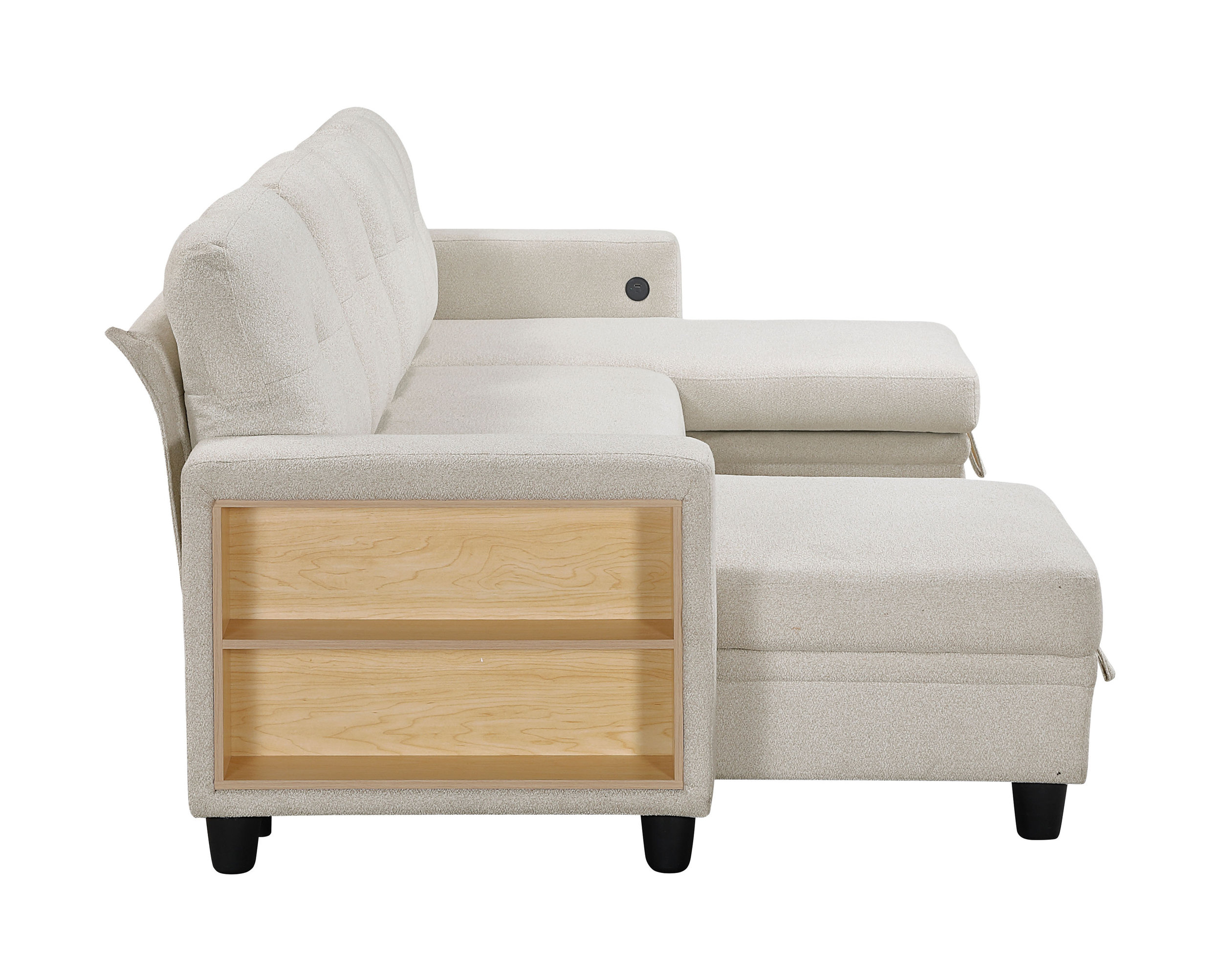 Robinson Boucle Double Chaise Sectional with Pull‑out Bed, Shelves & Charging Ports