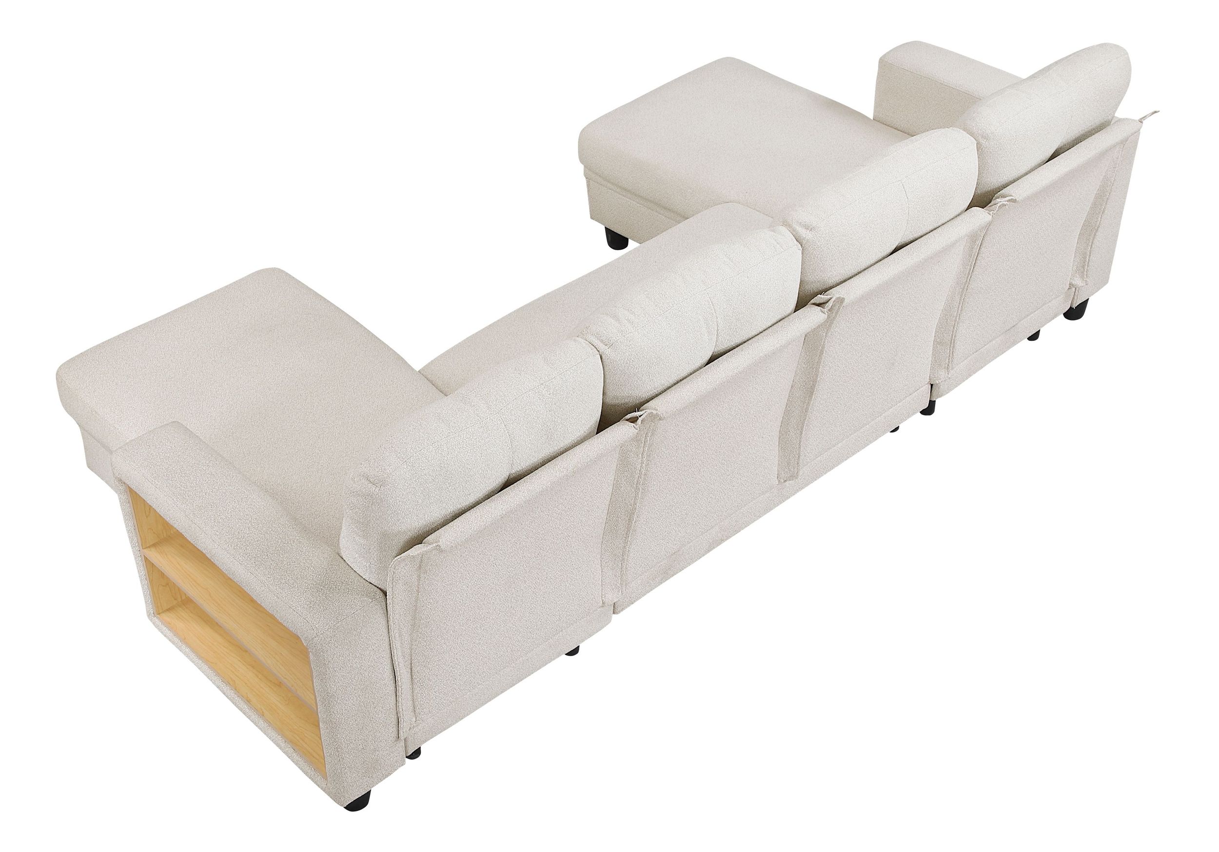 Robinson Boucle Double Chaise Sectional with Pull‑out Bed, Shelves & Charging Ports