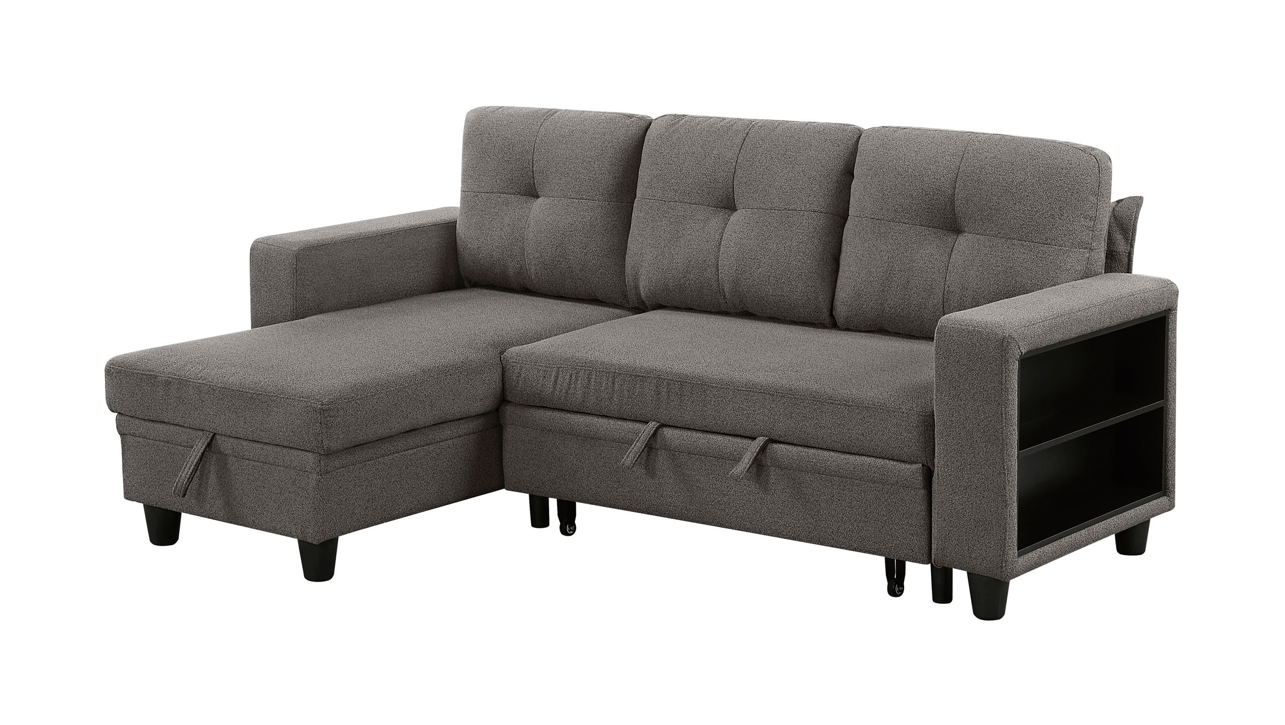 Robinson Boucle Sectional Sofa with Reversible Chaise, Pull‑out Bed, Shelves & Charging Ports