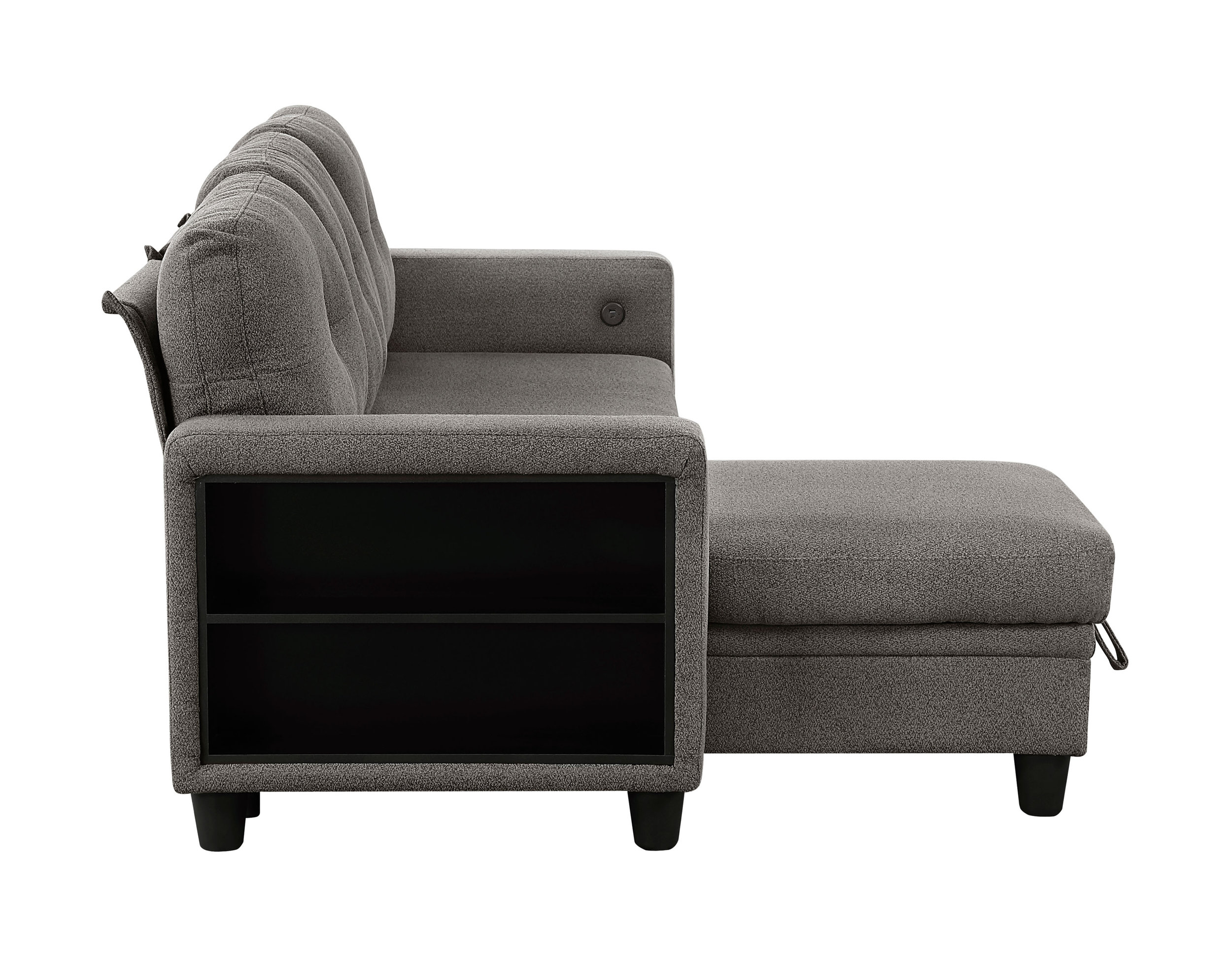 Robinson Boucle Sectional Sofa with Reversible Chaise, Pull‑out Bed, Shelves & Charging Ports