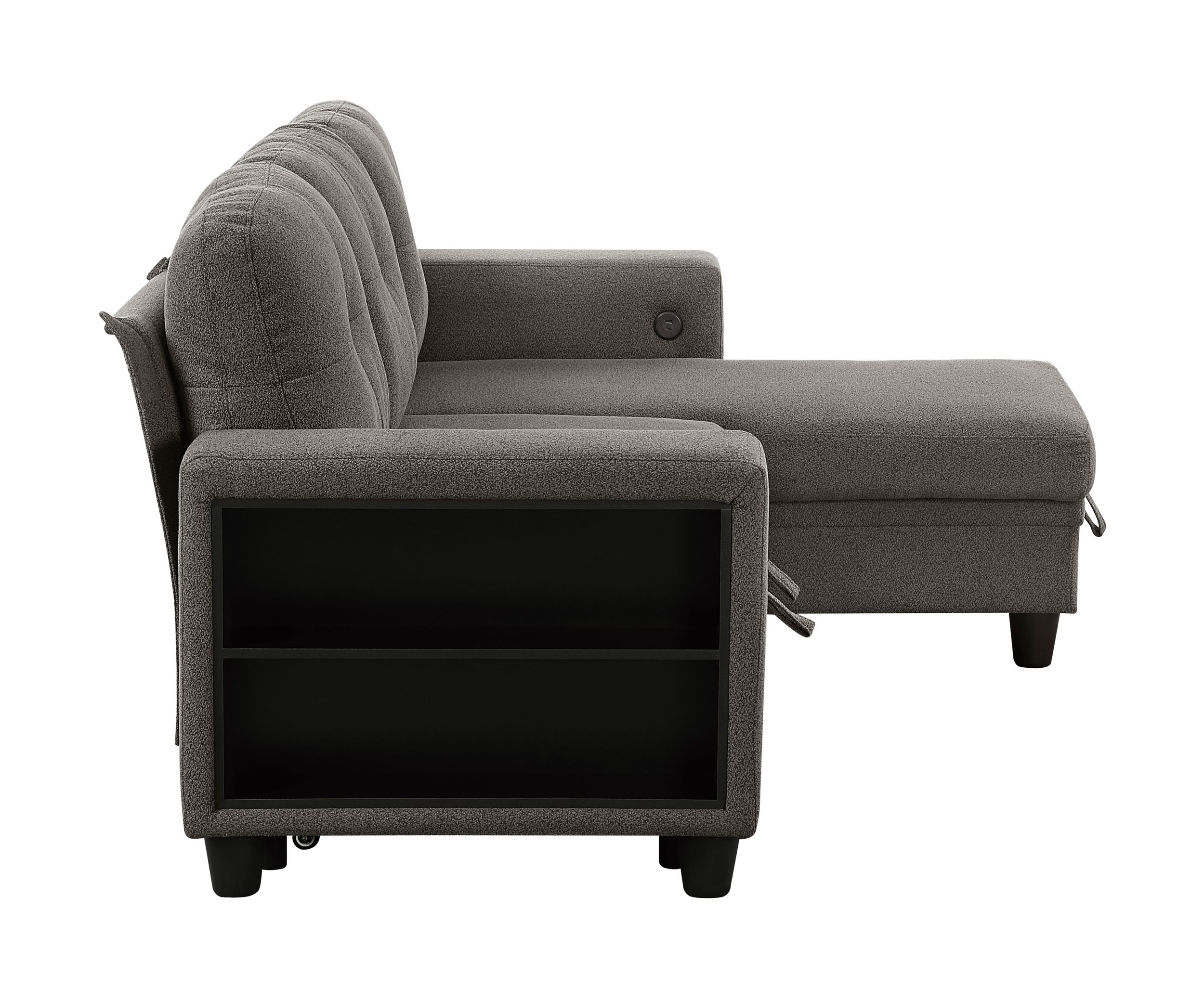 Robinson Boucle Sectional Sofa with Reversible Chaise, Pull‑out Bed, Shelves & Charging Ports