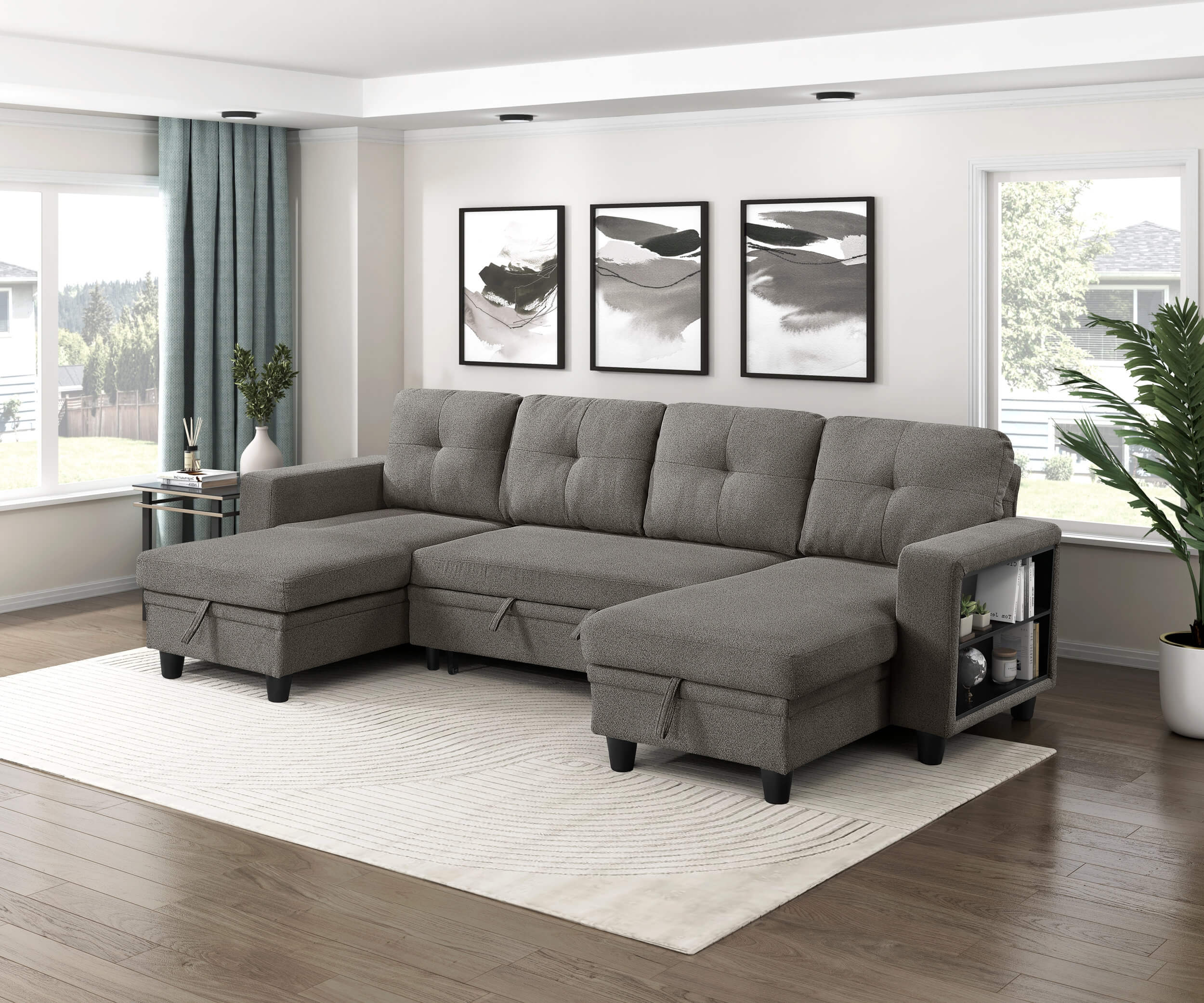 Robinson Boucle Double Chaise Sectional with Pull‑out Bed, Shelves & Charging Ports