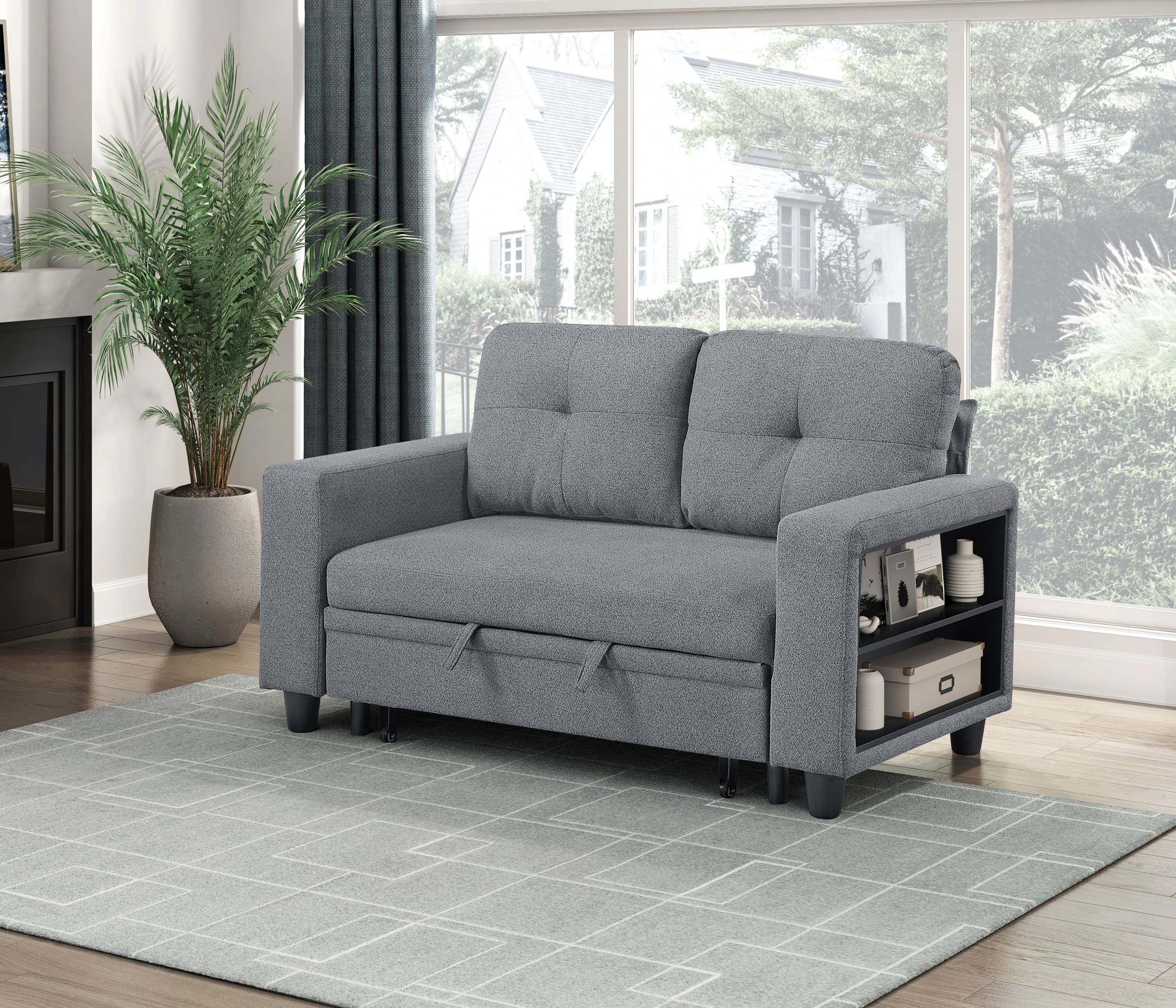 Robinson Boucle Loveseat with Pull‑out Bed, Shelves & Charging Ports