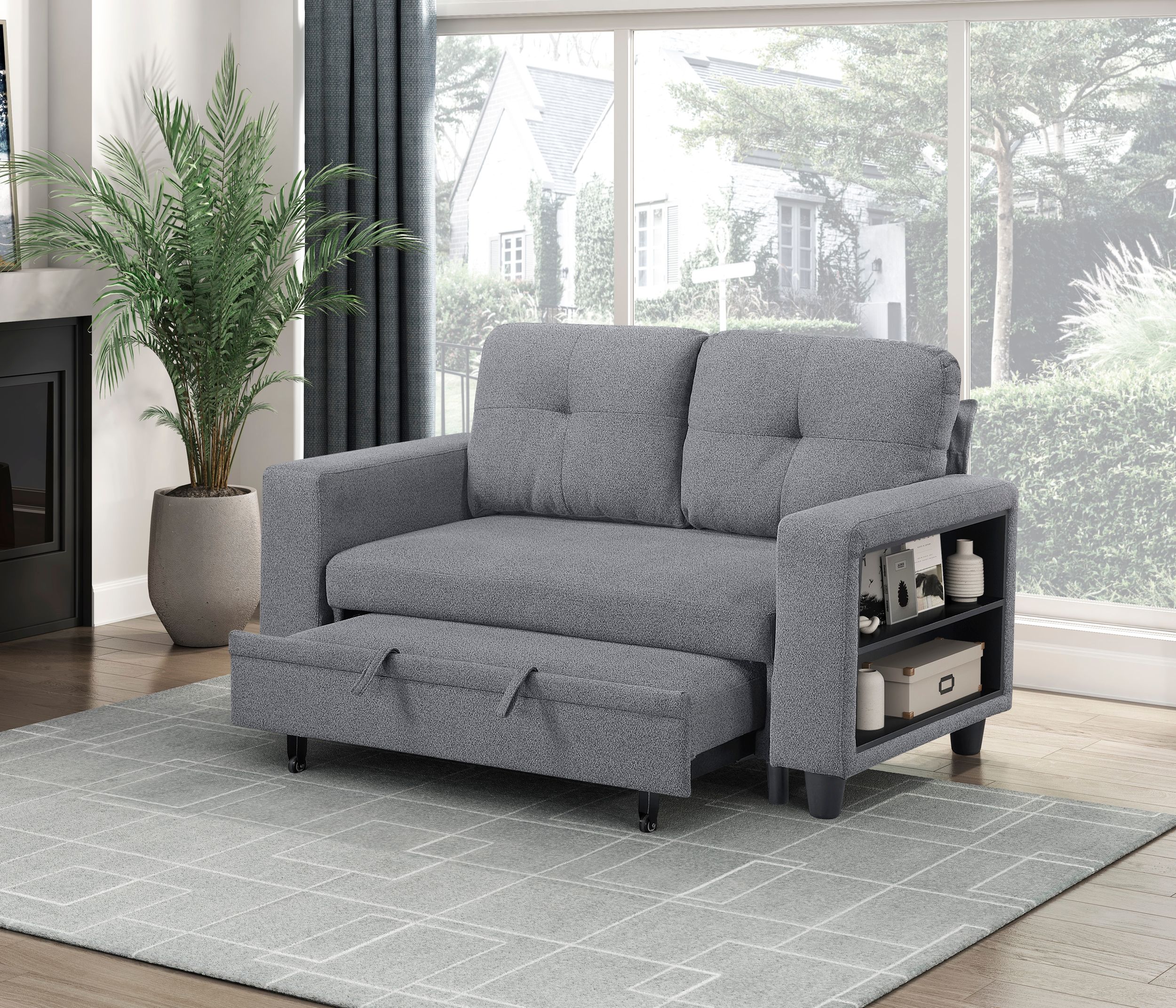 Robinson Boucle Loveseat with Pull‑out Bed, Shelves & Charging Ports