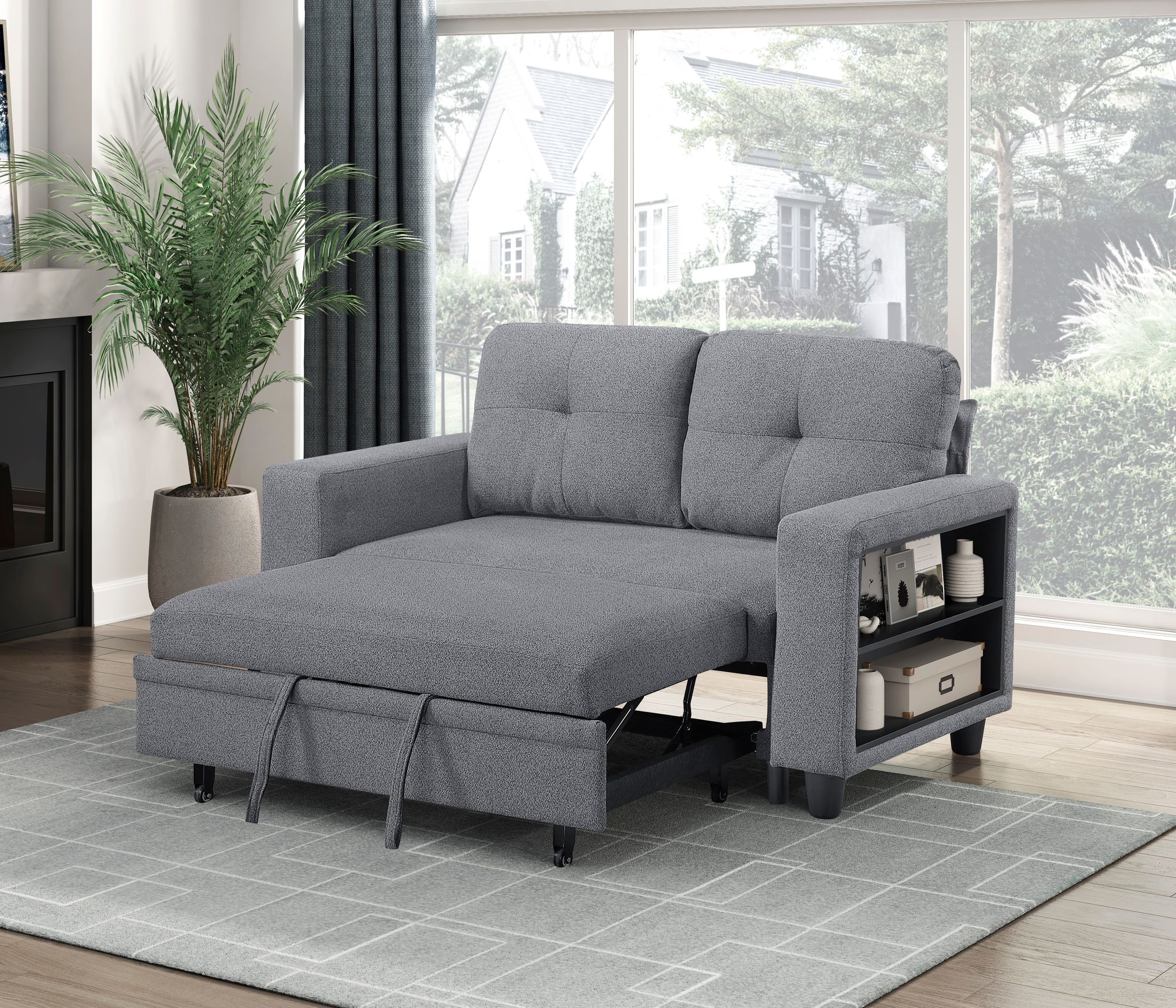 Robinson Boucle Loveseat with Pull‑out Bed, Shelves & Charging Ports