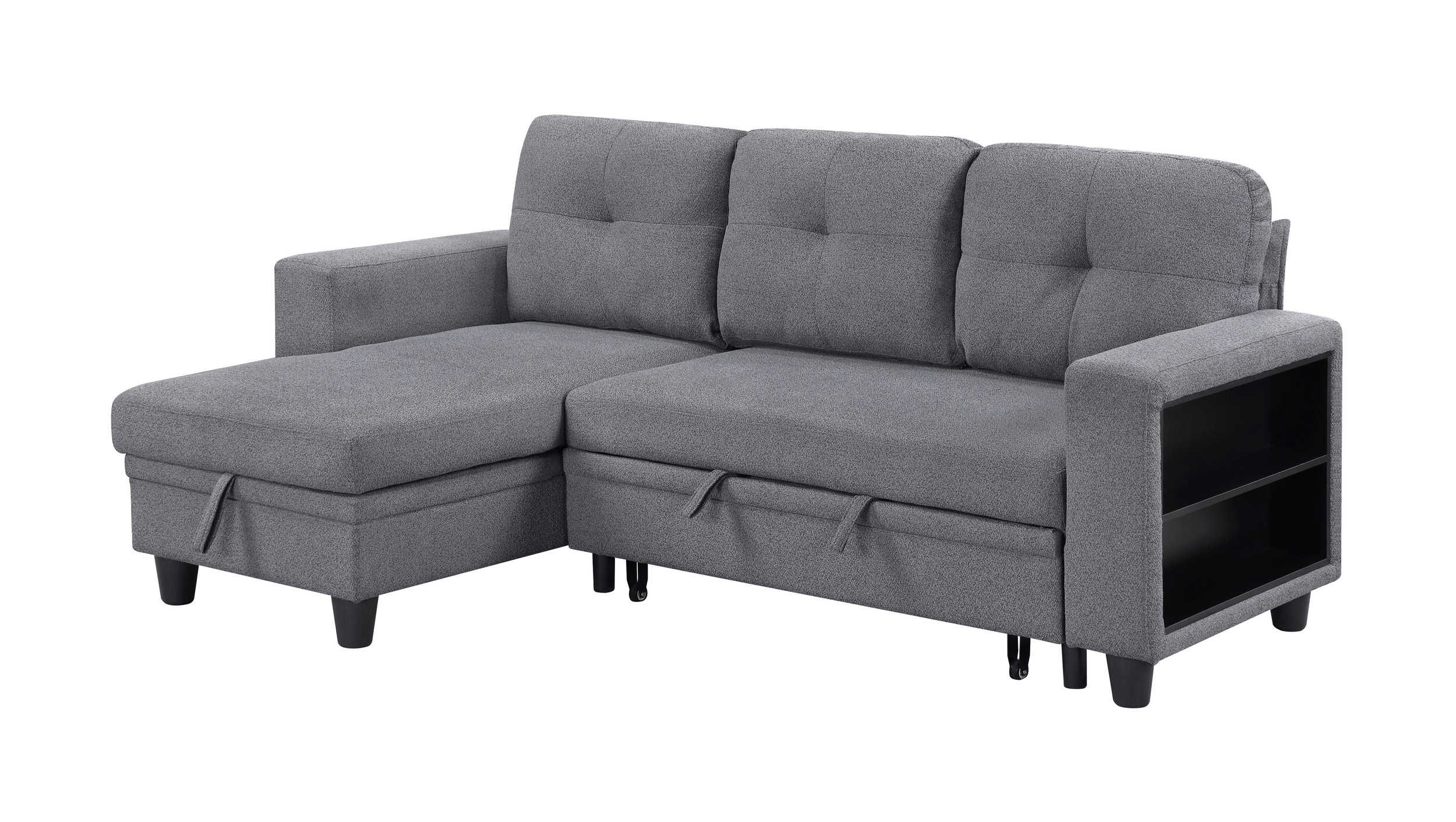 Robinson Boucle Sectional Sofa with Reversible Chaise, Pull‑out Bed, Shelves & Charging Ports