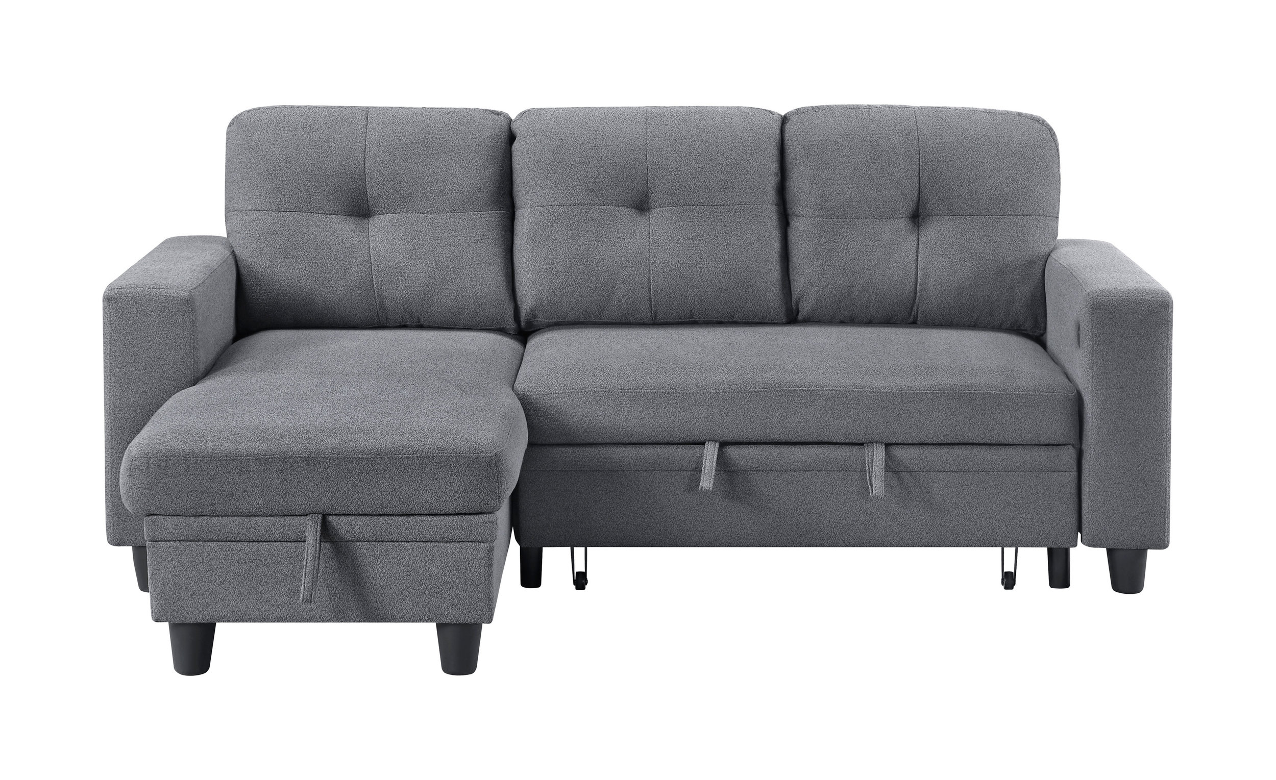 Robinson Boucle Sectional Sofa with Reversible Chaise, Pull‑out Bed, Shelves & Charging Ports
