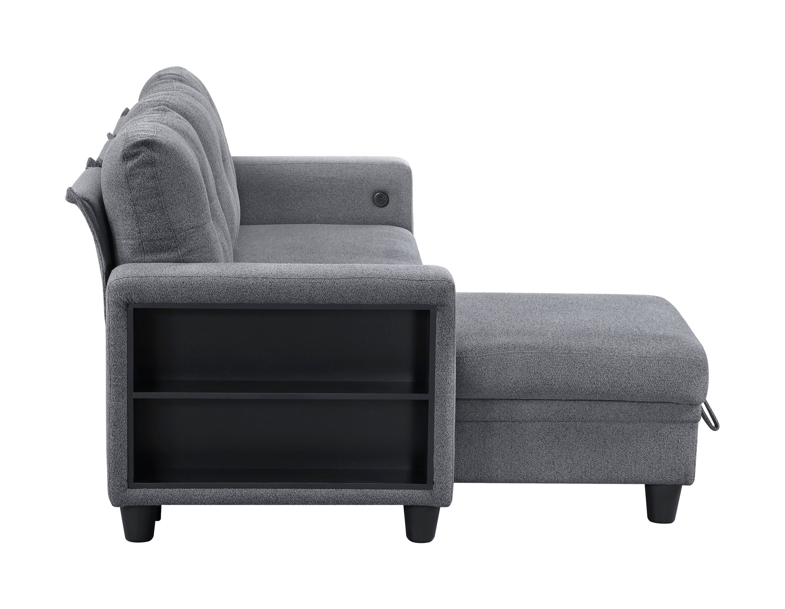 Robinson Boucle Sectional Sofa with Reversible Chaise, Pull‑out Bed, Shelves & Charging Ports