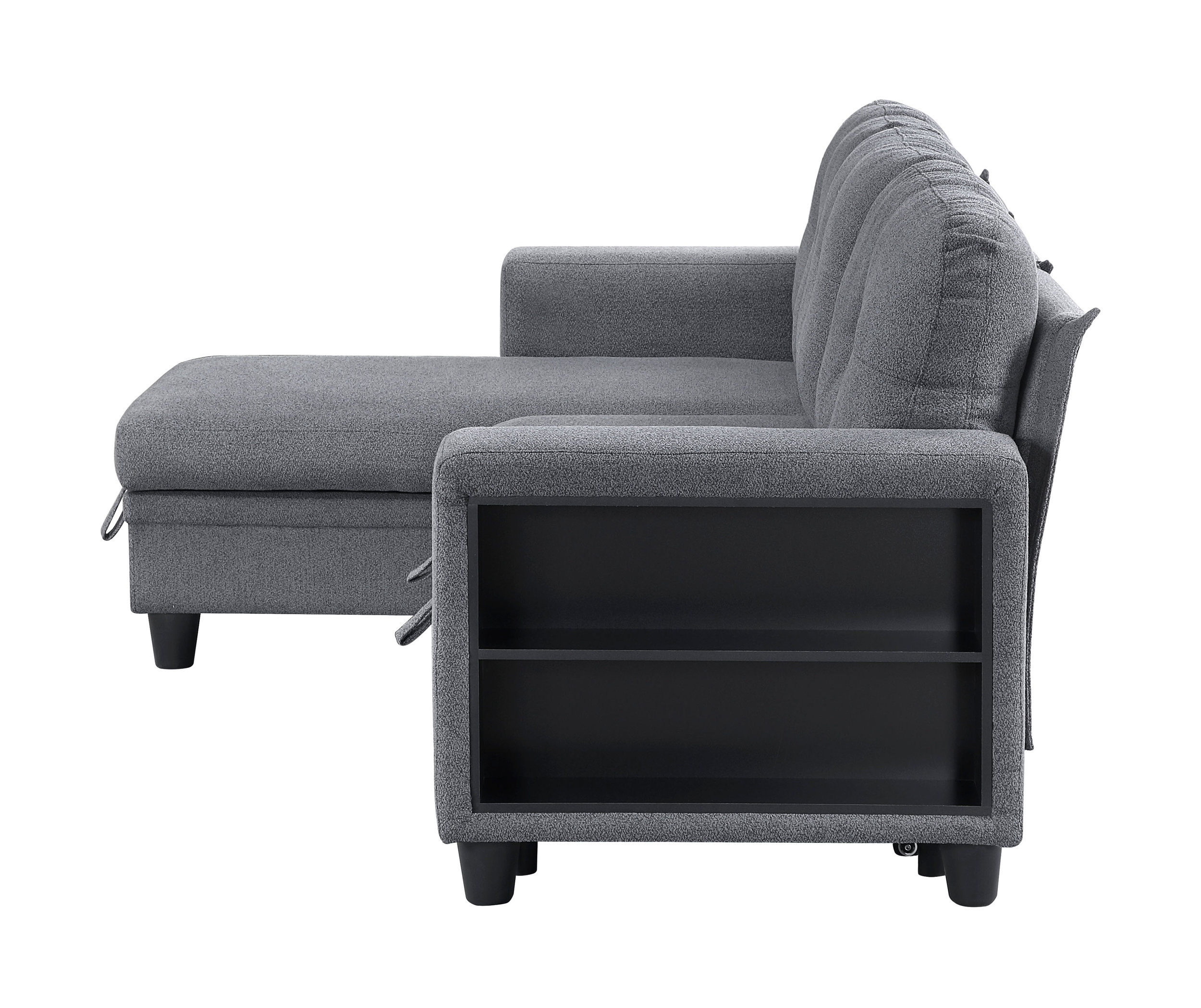 Robinson Boucle Sectional Sofa with Reversible Chaise, Pull‑out Bed, Shelves & Charging Ports