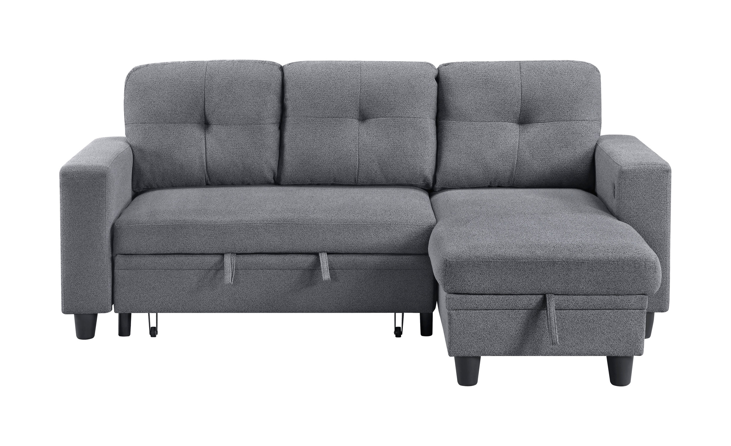 Robinson Boucle Sectional Sofa with Reversible Chaise, Pull‑out Bed, Shelves & Charging Ports