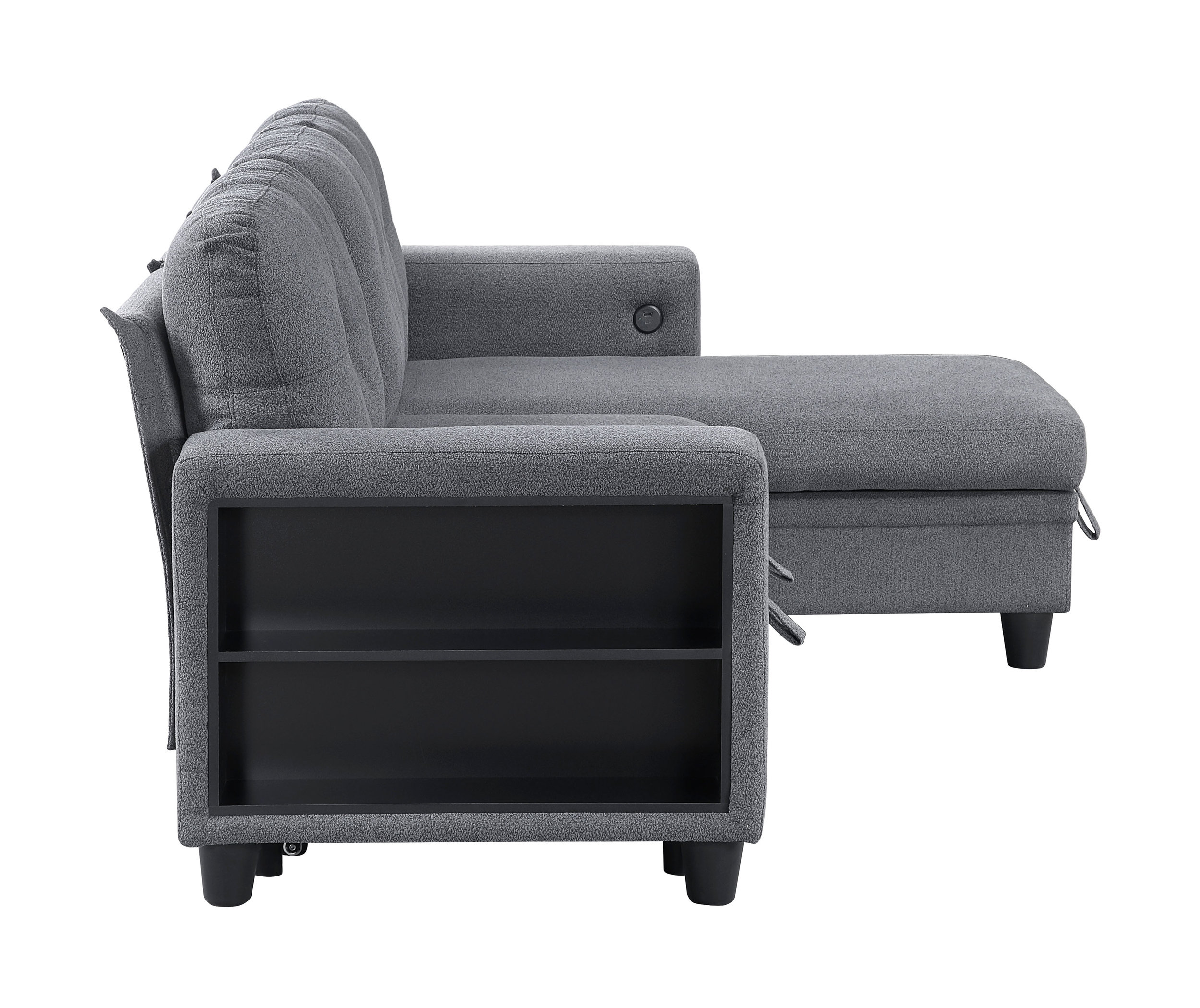 Robinson Boucle Sectional Sofa with Reversible Chaise, Pull‑out Bed, Shelves & Charging Ports