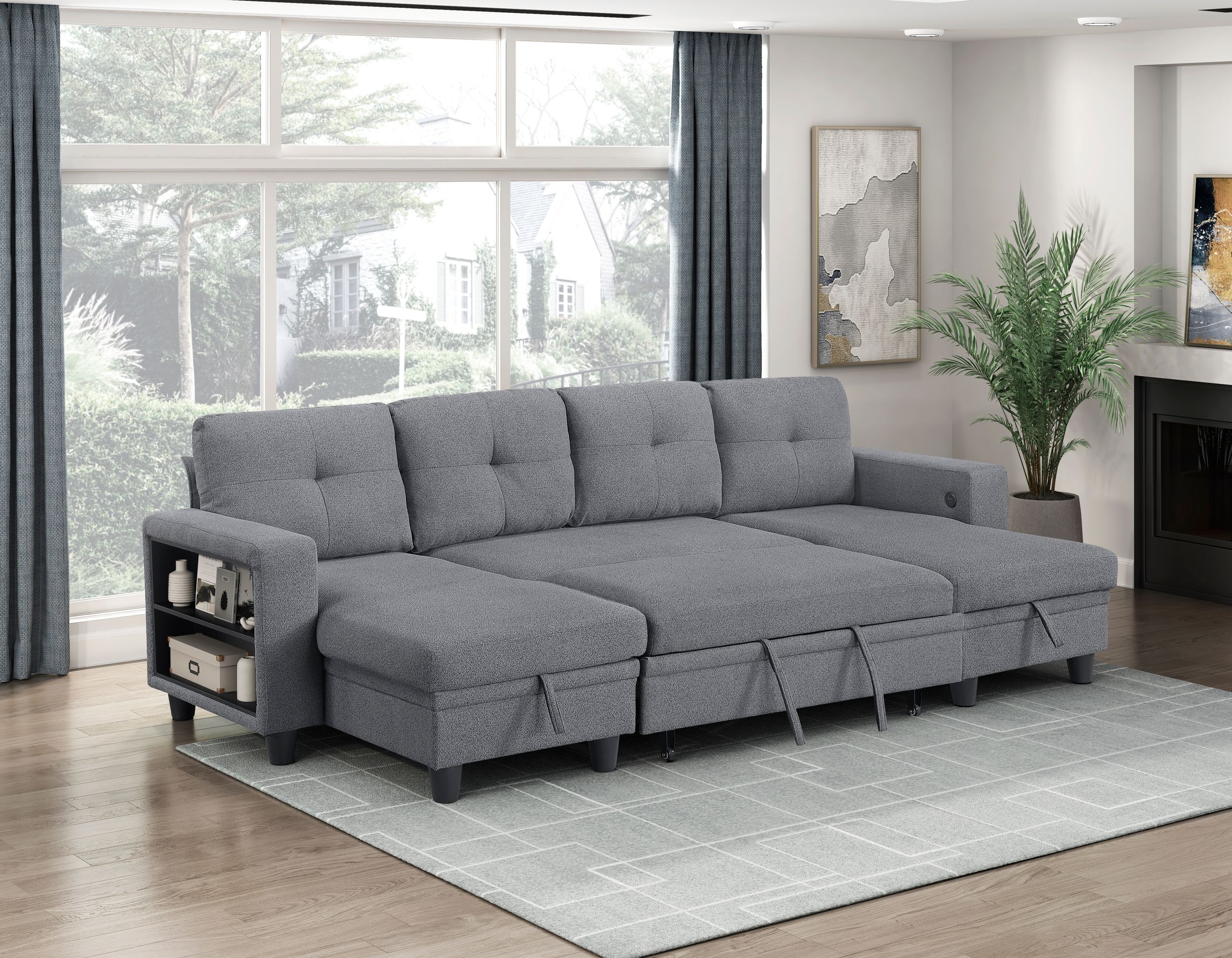 Robinson Boucle Double Chaise Sectional with Pull‑out Bed, Shelves & Charging Ports