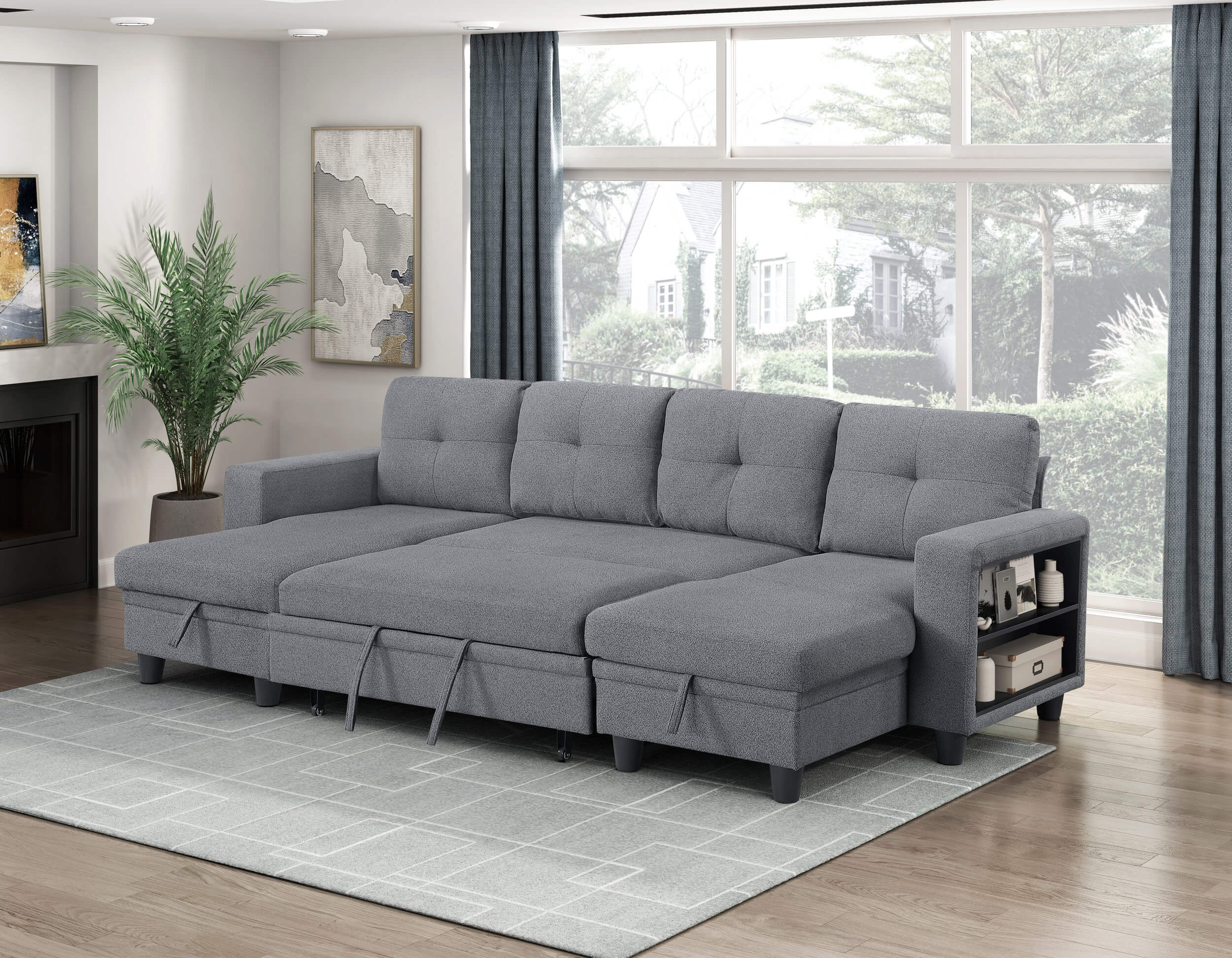 Robinson Boucle Double Chaise Sectional with Pull‑out Bed, Shelves & Charging Ports