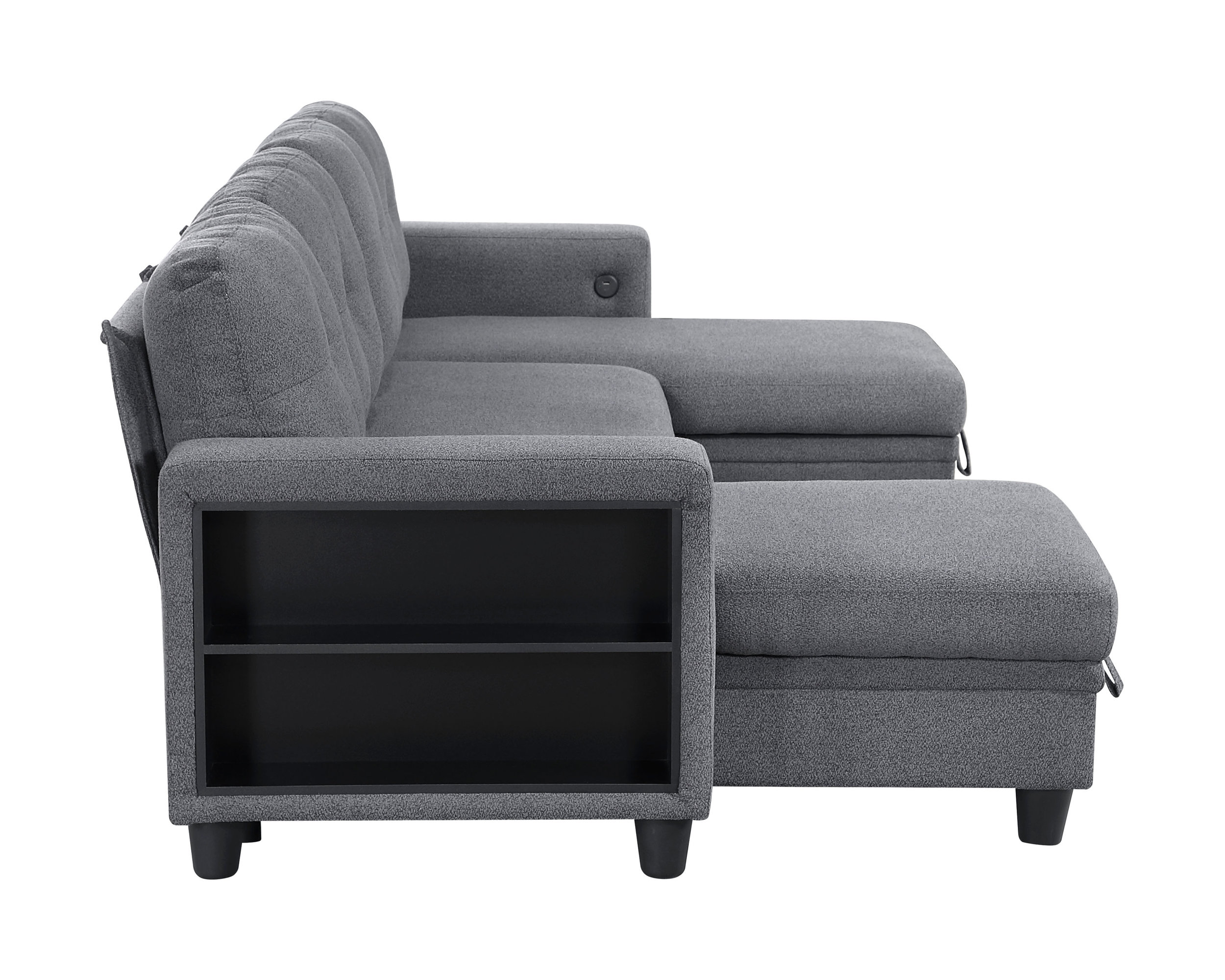 Robinson Boucle Double Chaise Sectional with Pull‑out Bed, Shelves & Charging Ports
