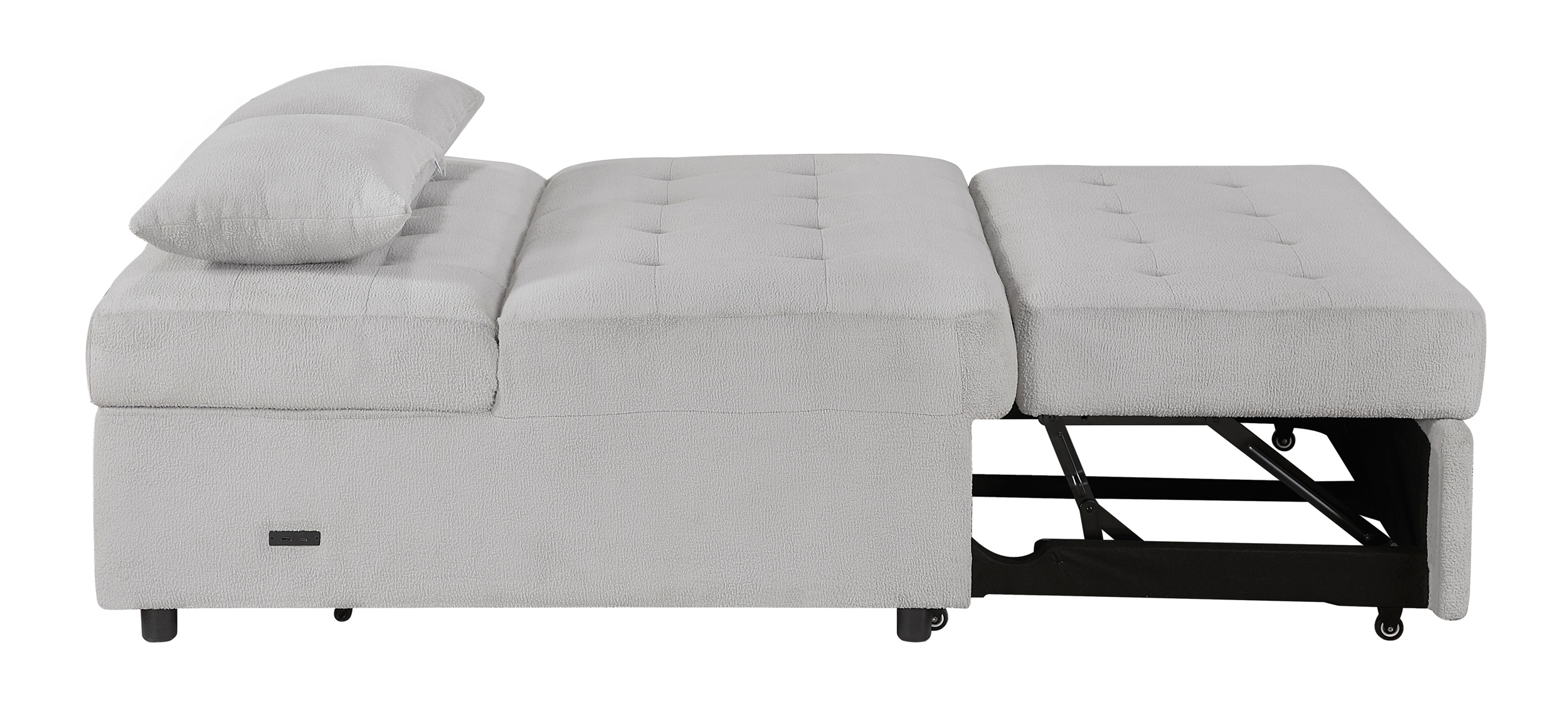 Desmond Polyester Convertible Armless 2‑Seater with Pull‑out Bed & Charging Ports