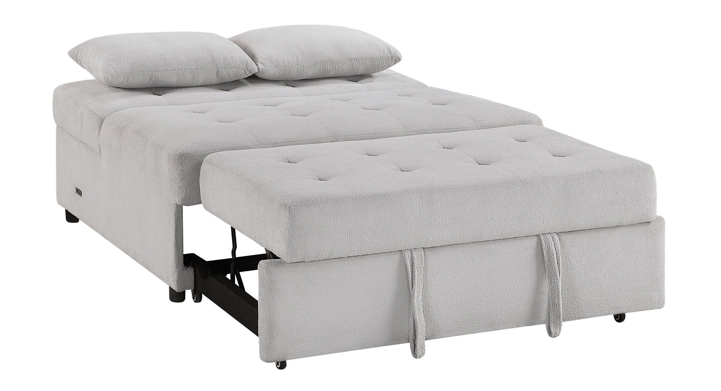 Desmond Polyester Convertible Armless 2‑Seater with Pull‑out Bed & Charging Ports