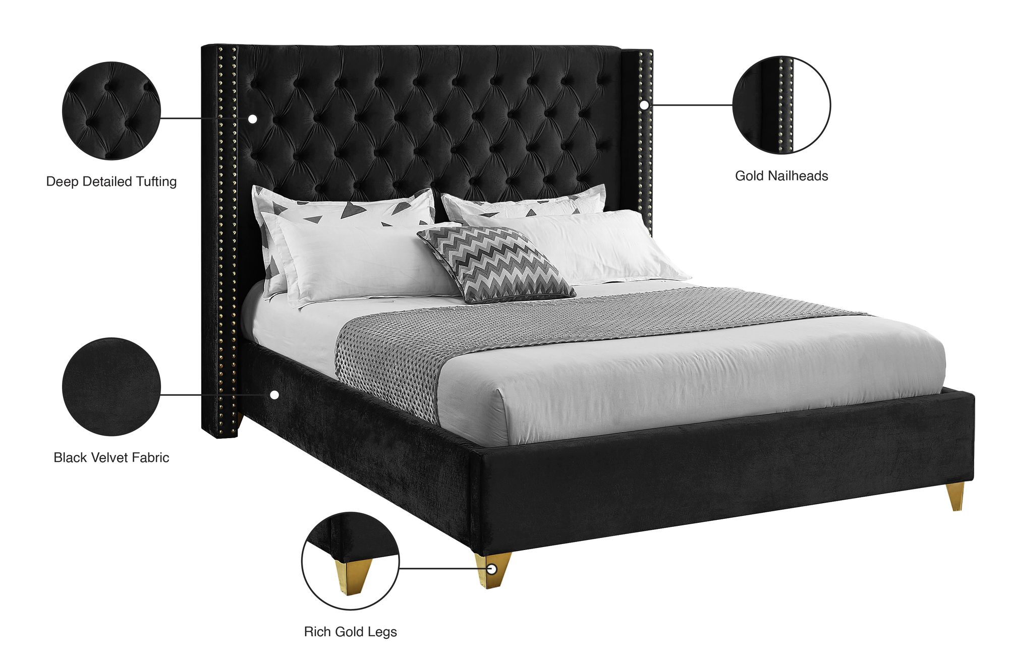 Barolo Velvet King Size Bed