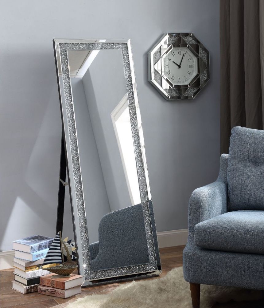 Noralie 97156 Mirrored/Faux Diamonds Accent Floor Mirror