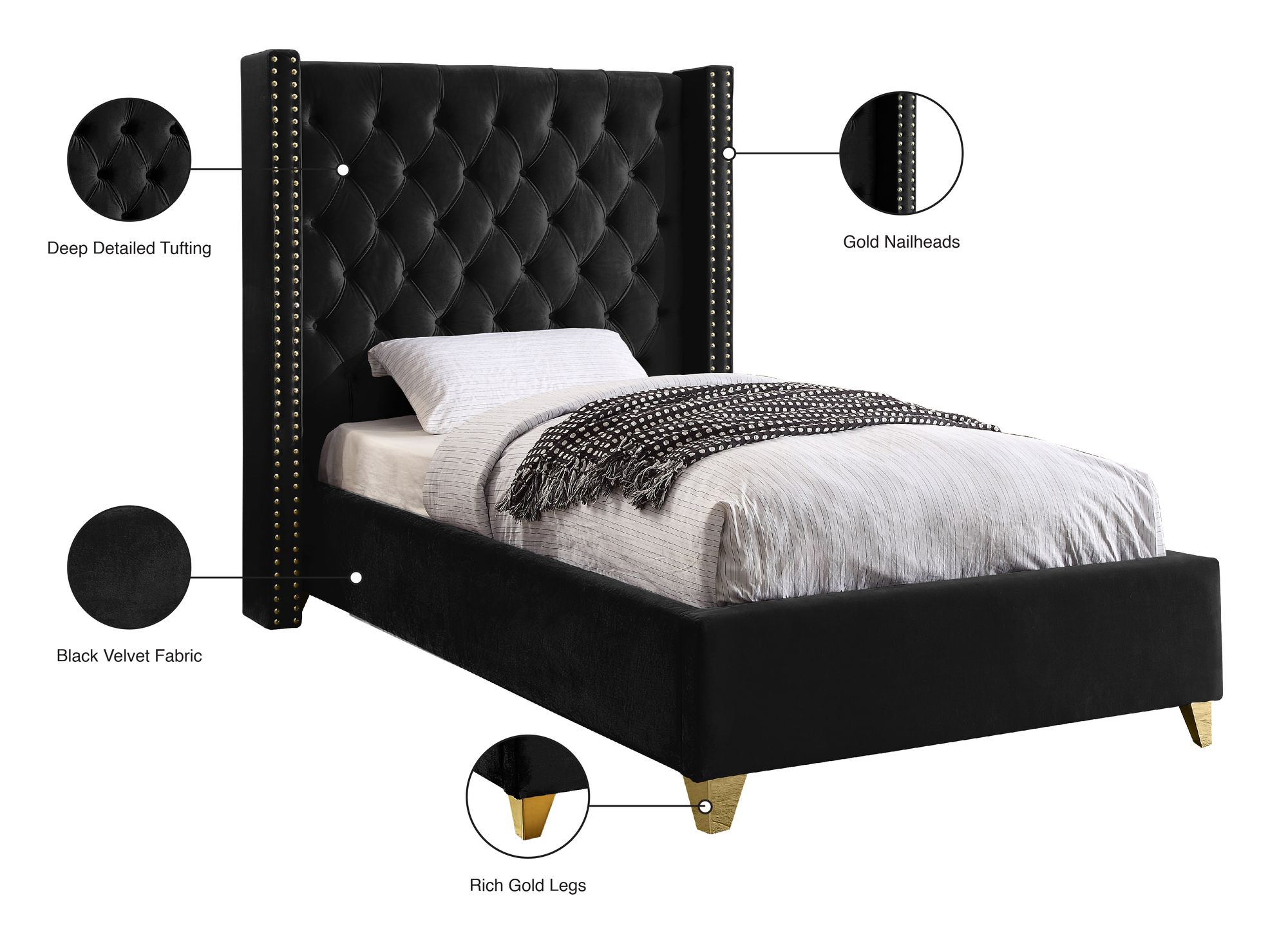 Barolo Velvet Twin Size Bed