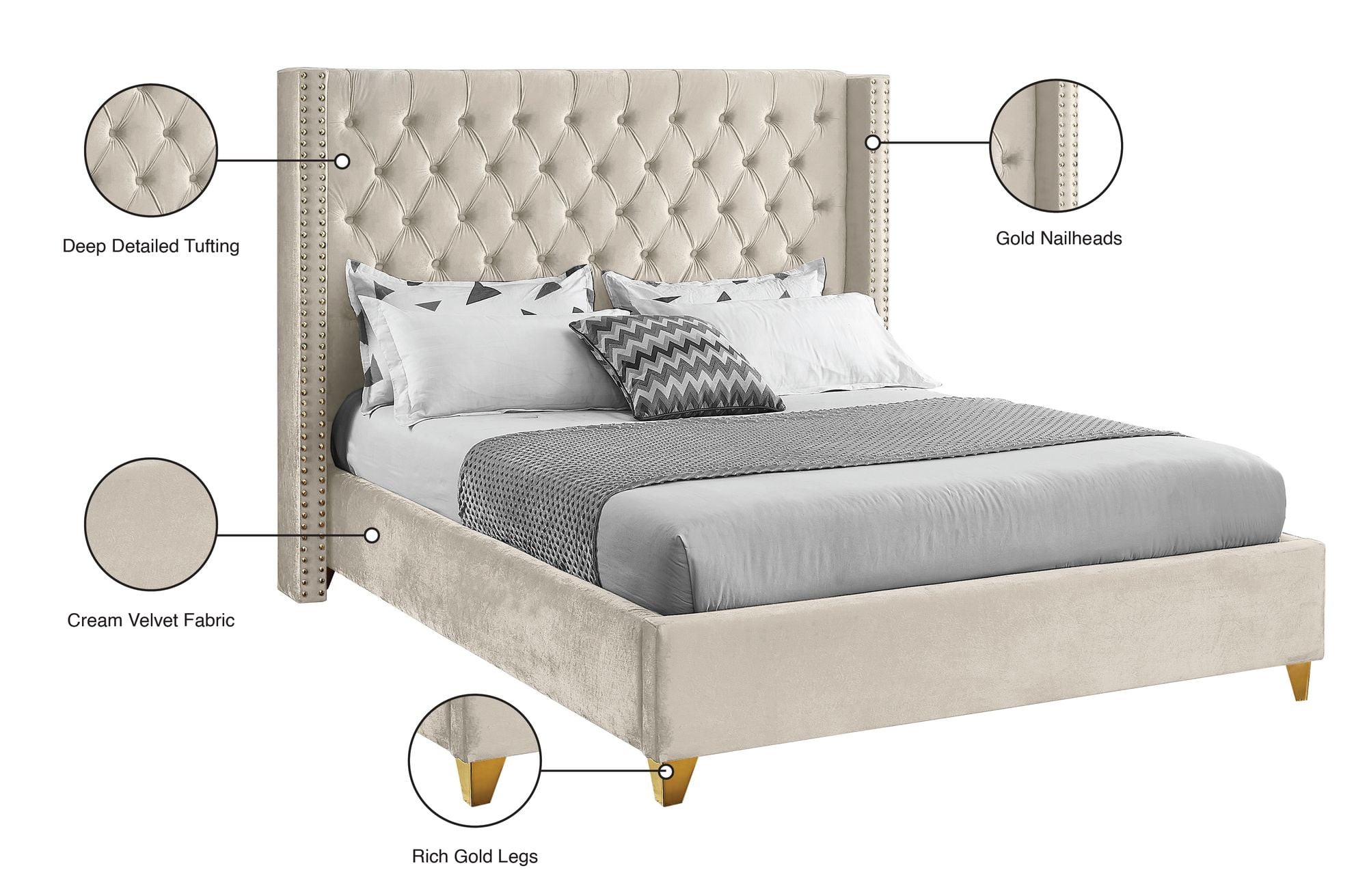 Barolo Velvet King Size Bed