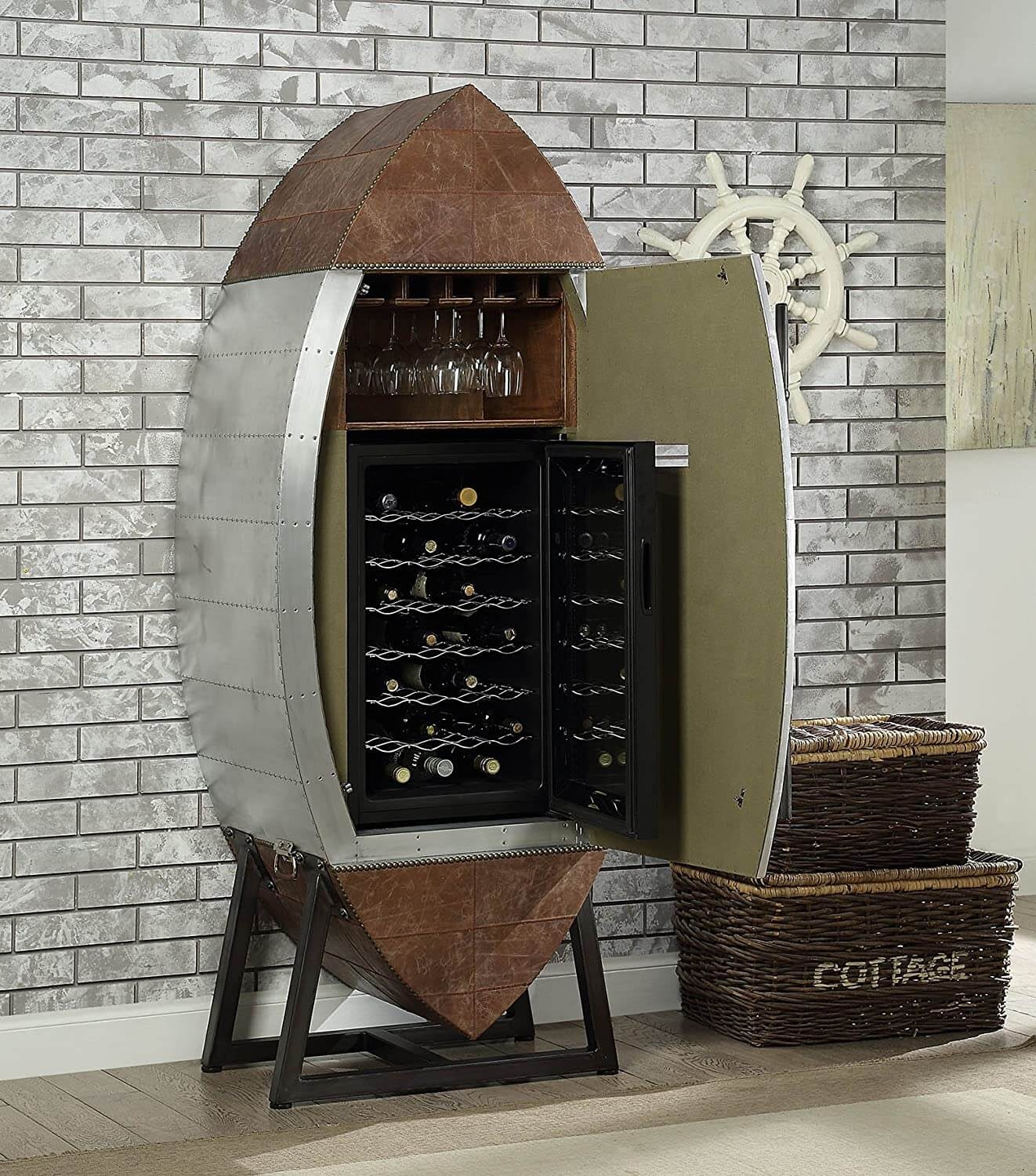 Brancaster Top Grain Leather/Aluminum Wine Cooler Cabinet