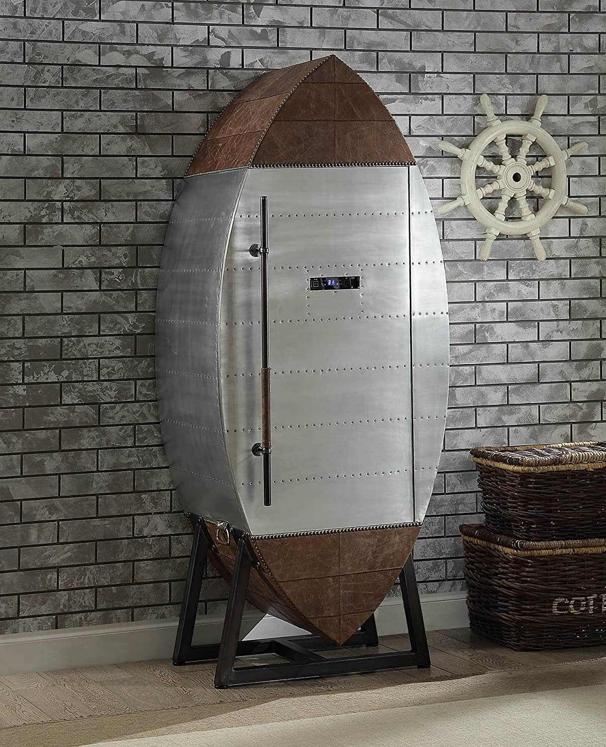 Brancaster Top Grain Leather/Aluminum Wine Cooler Cabinet