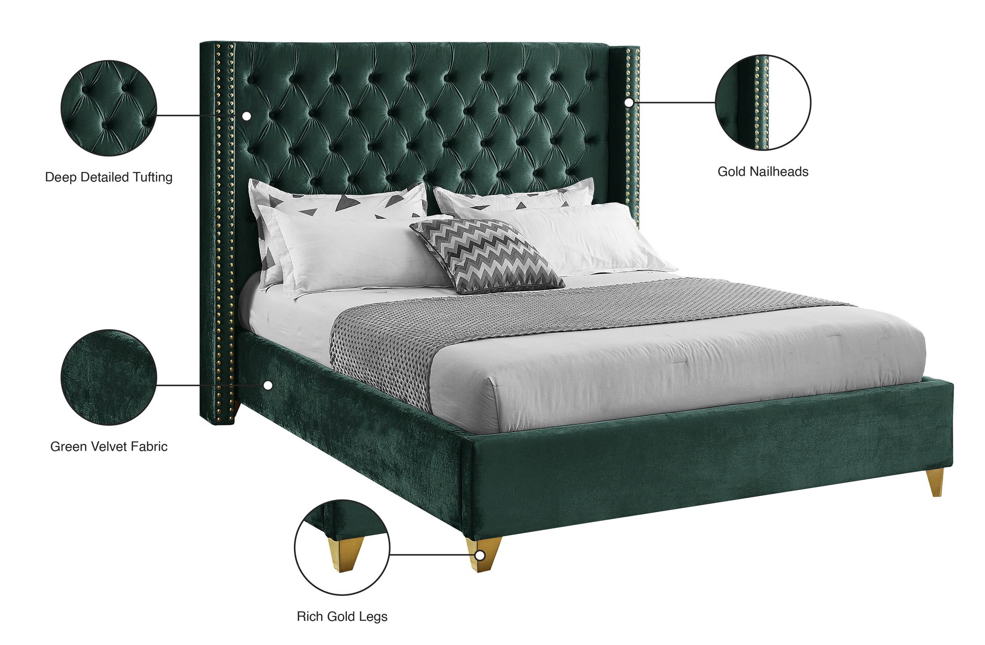 Barolo Velvet Queen Size Bed