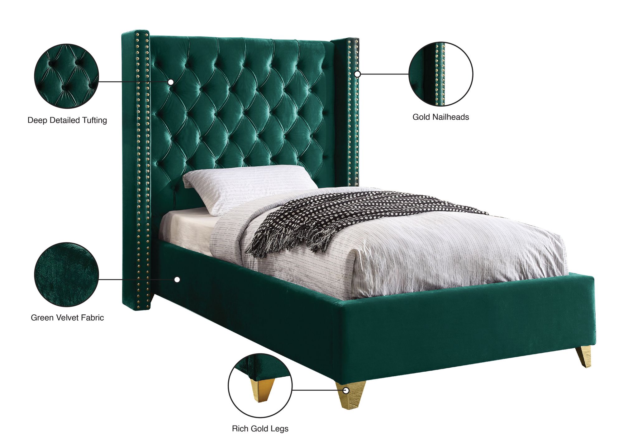 Barolo Velvet Twin Size Bed