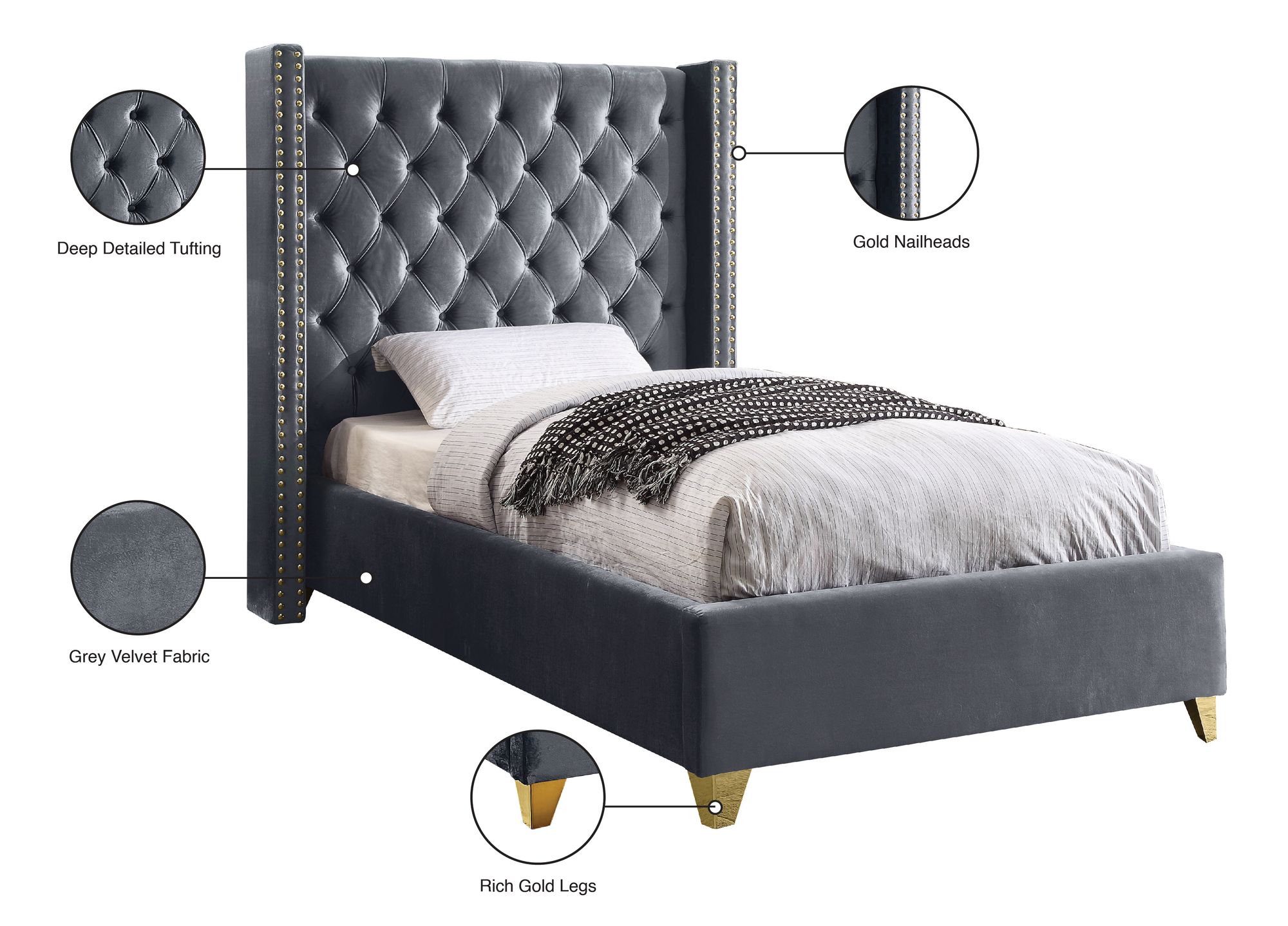 Barolo Velvet Twin Size Bed