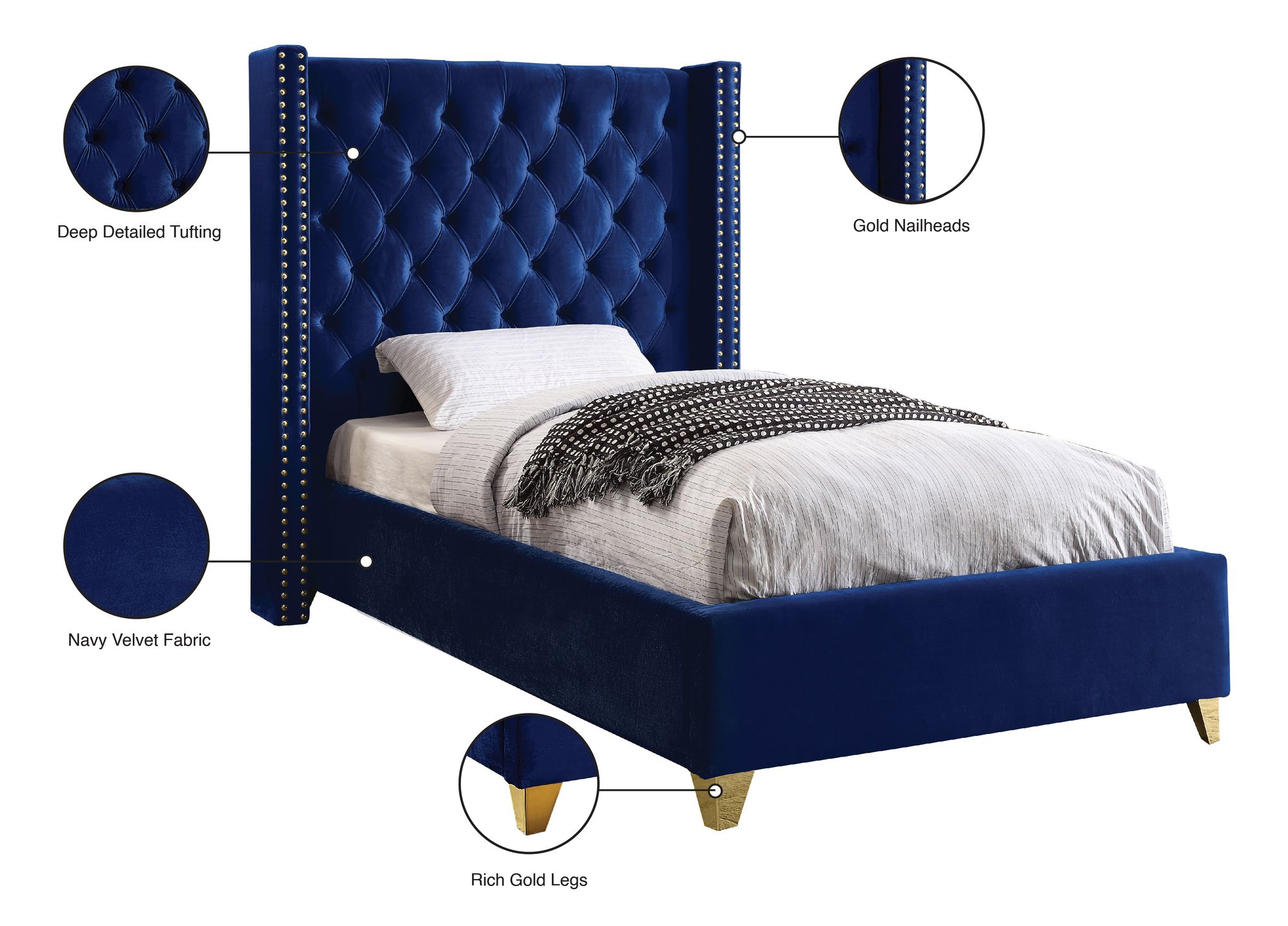 Barolo Velvet Twin Size Bed