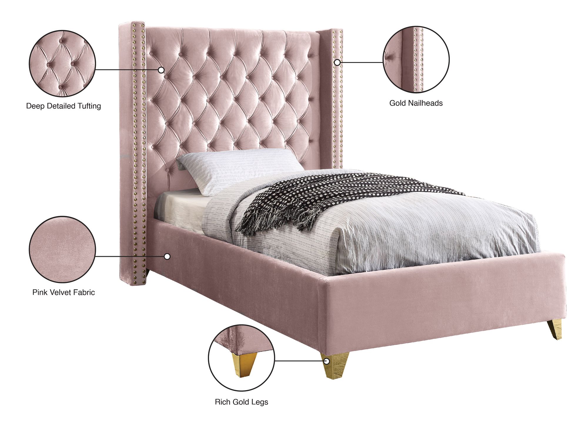Barolo Velvet Twin Size Bed