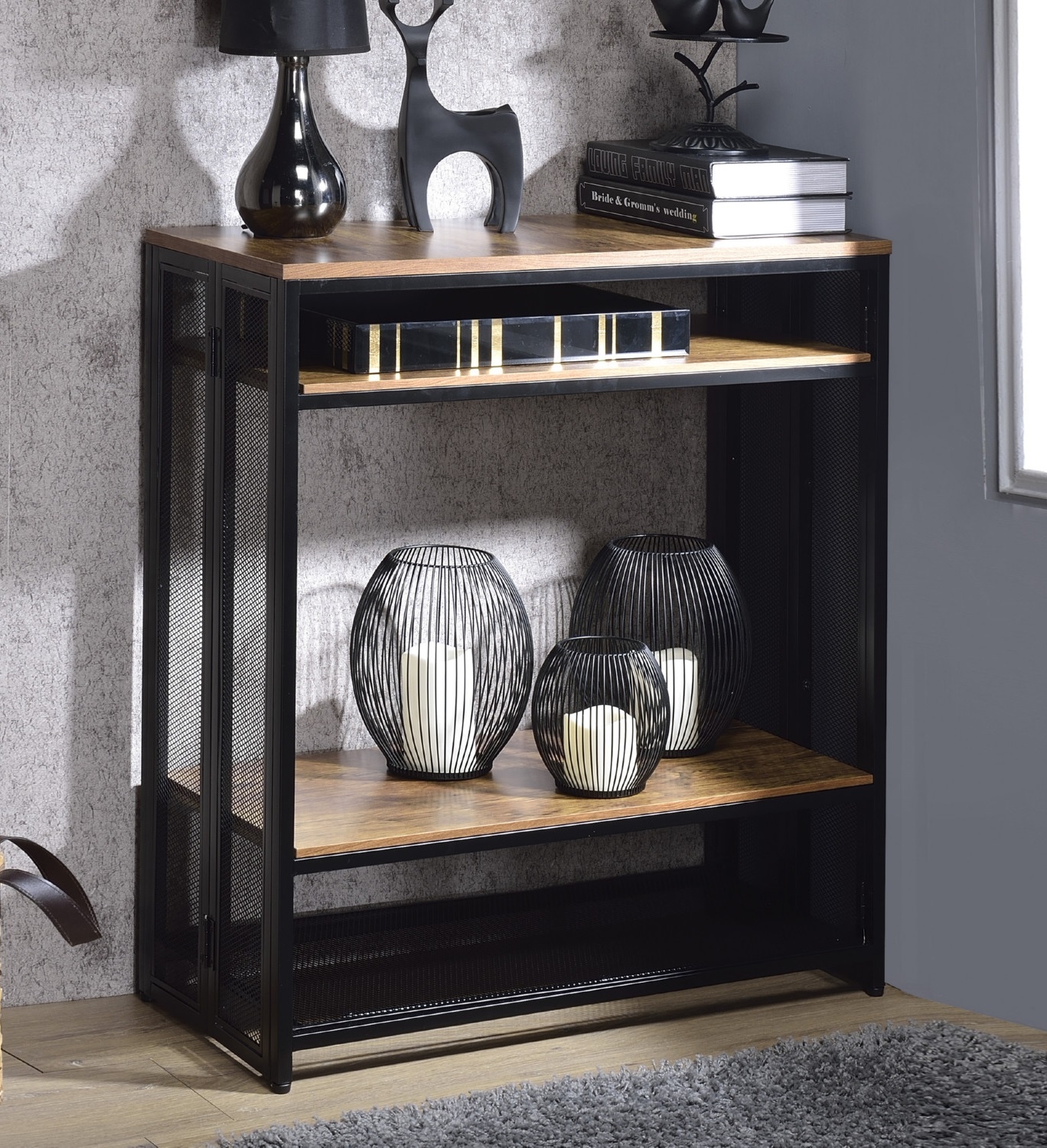 Winam Wood/Metal Rectangular Coffee Table Set