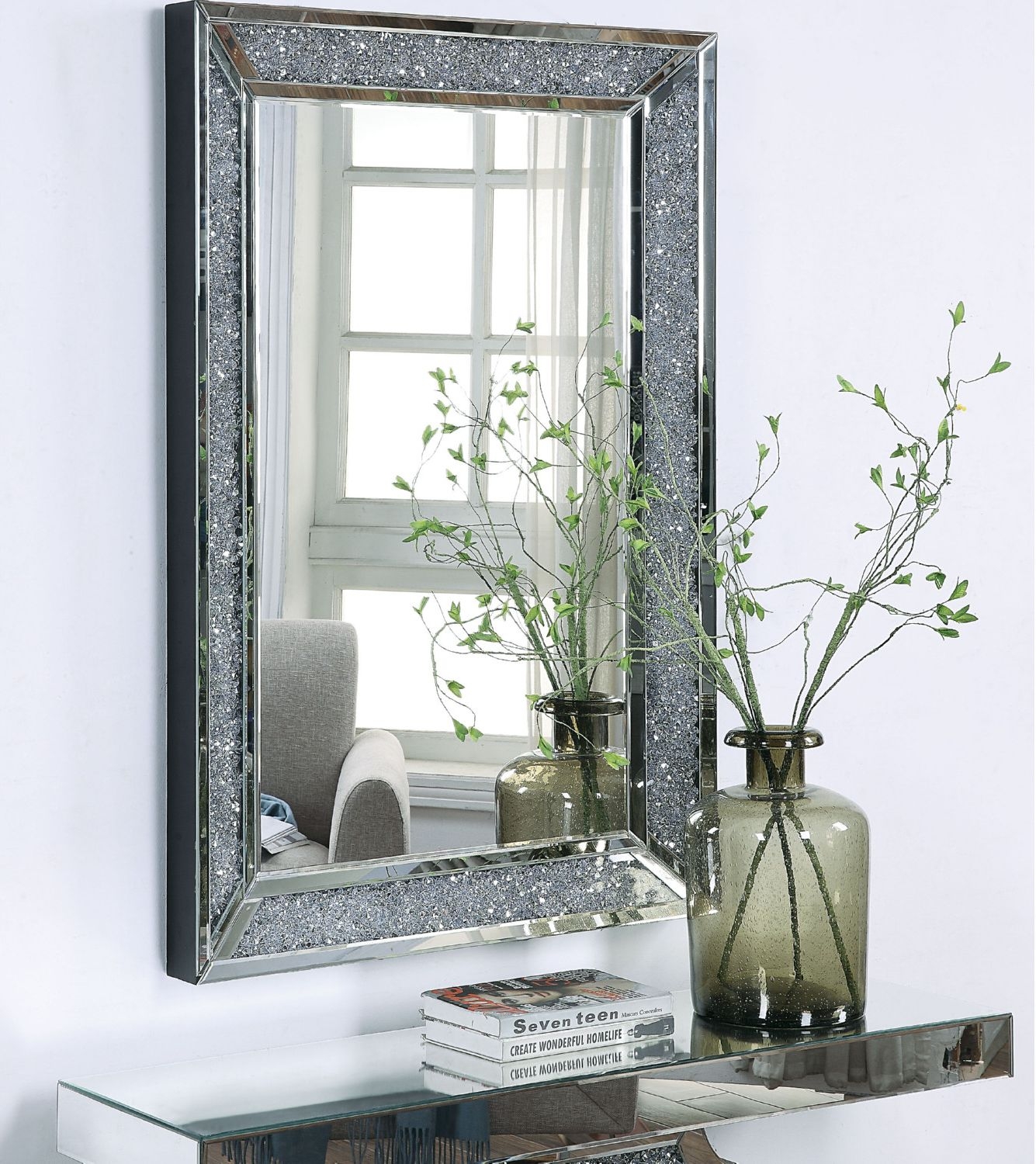 Noralie 97572 Mirrored/Faux Diamonds Wall Mirror