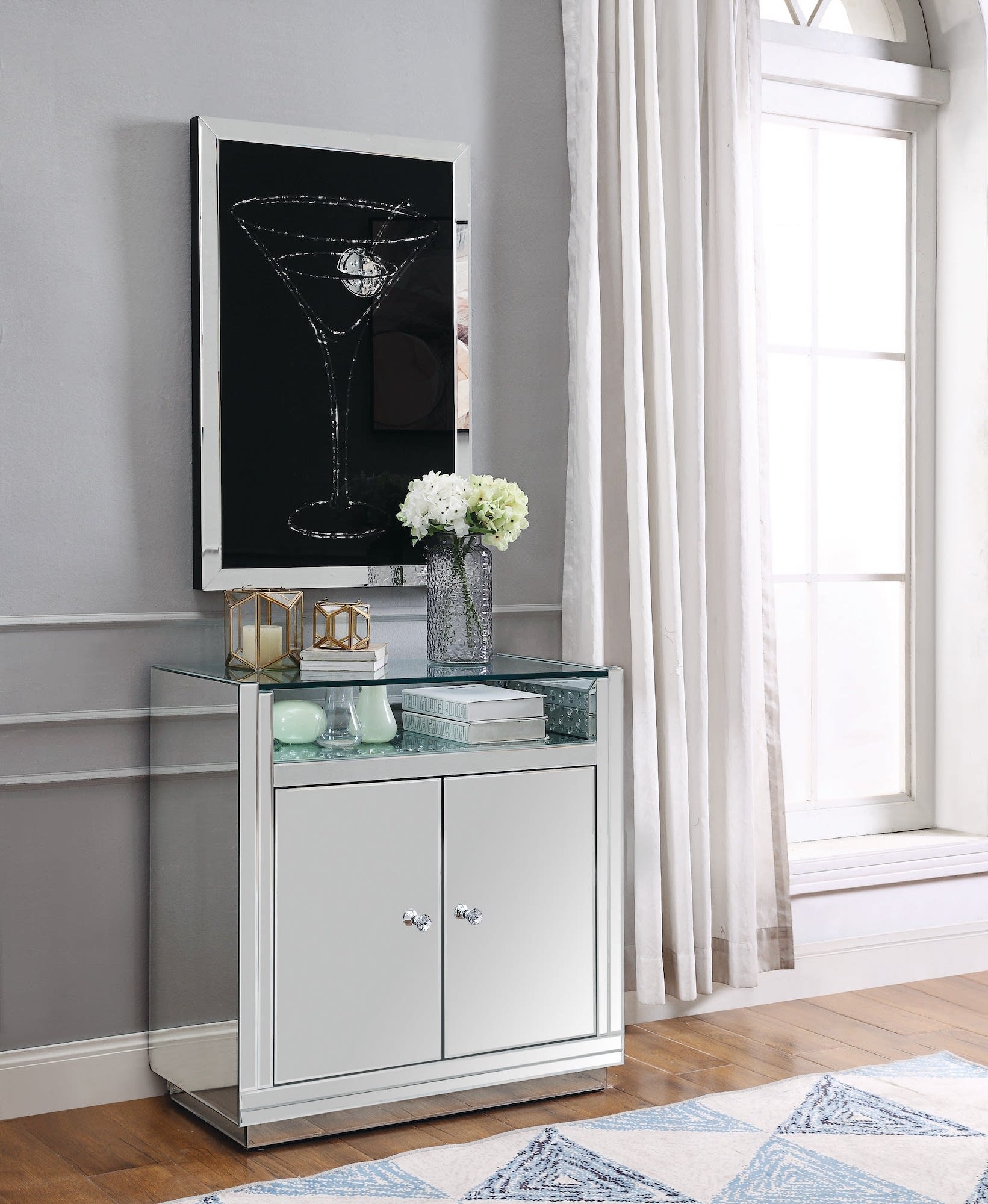 Nysa 97577 Mirrored/Faux Crystals Cabinet/Console Table