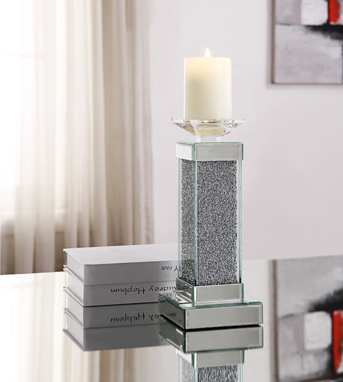 Rekha 97615 Mirrored/Faux Crystals Accent Candleholder